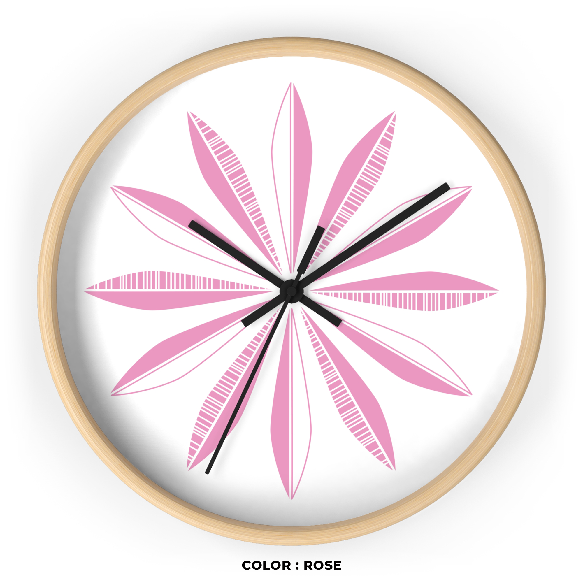 Retro Feathers Wall Clock in Rose on White product thumbnail image Retro Feathers Wall Clock in Rose on White product thumbnail image