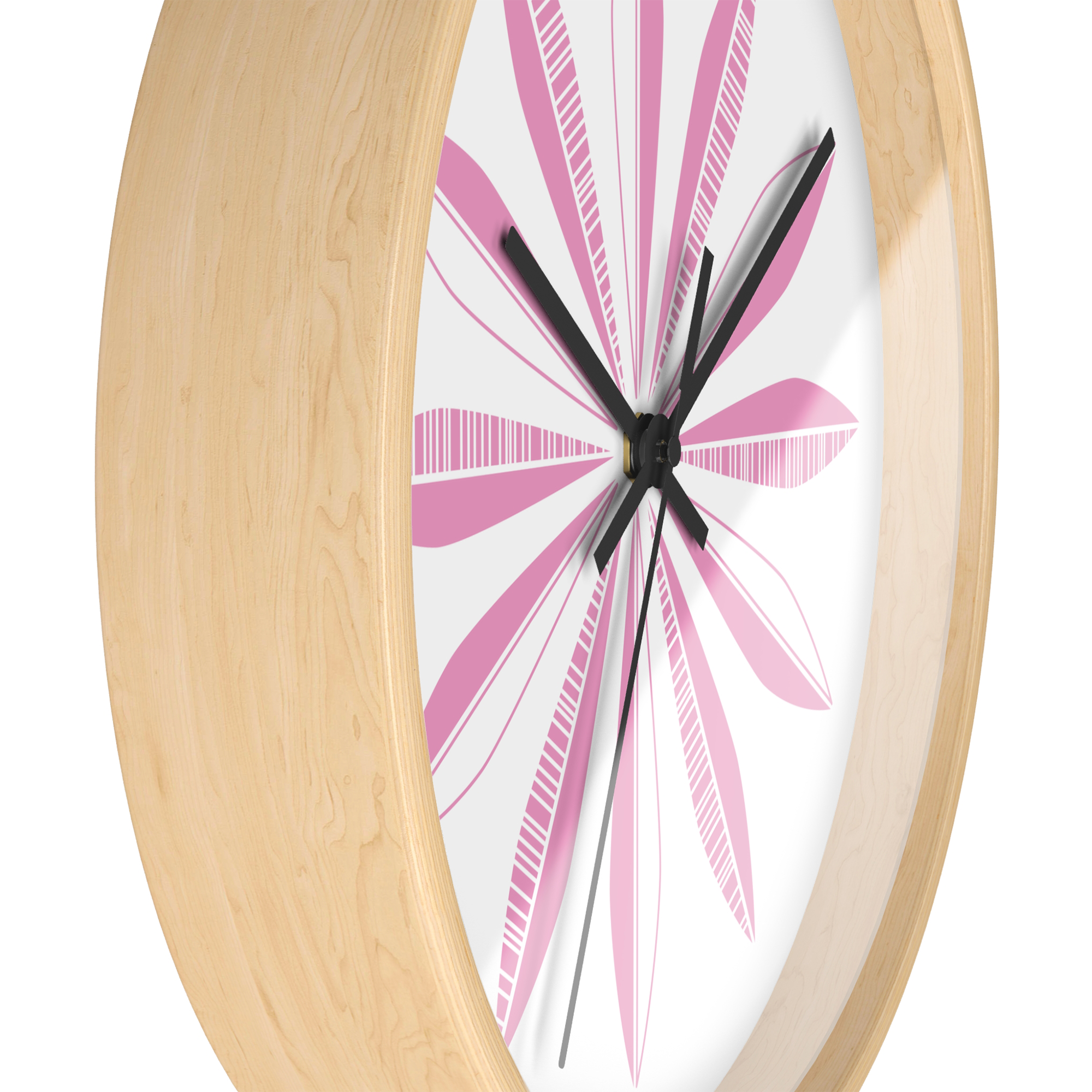 Retro Feathers Wall Clock in Rose on White product thumbnail image Retro Feathers Wall Clock in Rose on White product thumbnail image
