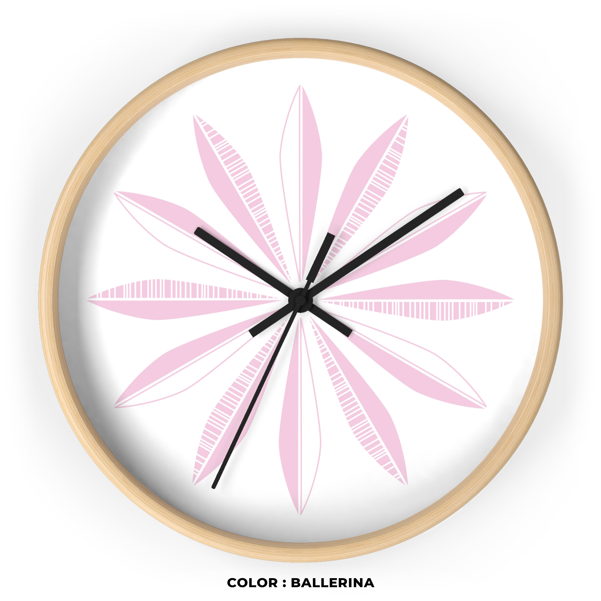 Retro Feathers Wall Clock in Ballerina on White product thumbnail image Retro Feathers Wall Clock in Ballerina on White product thumbnail image