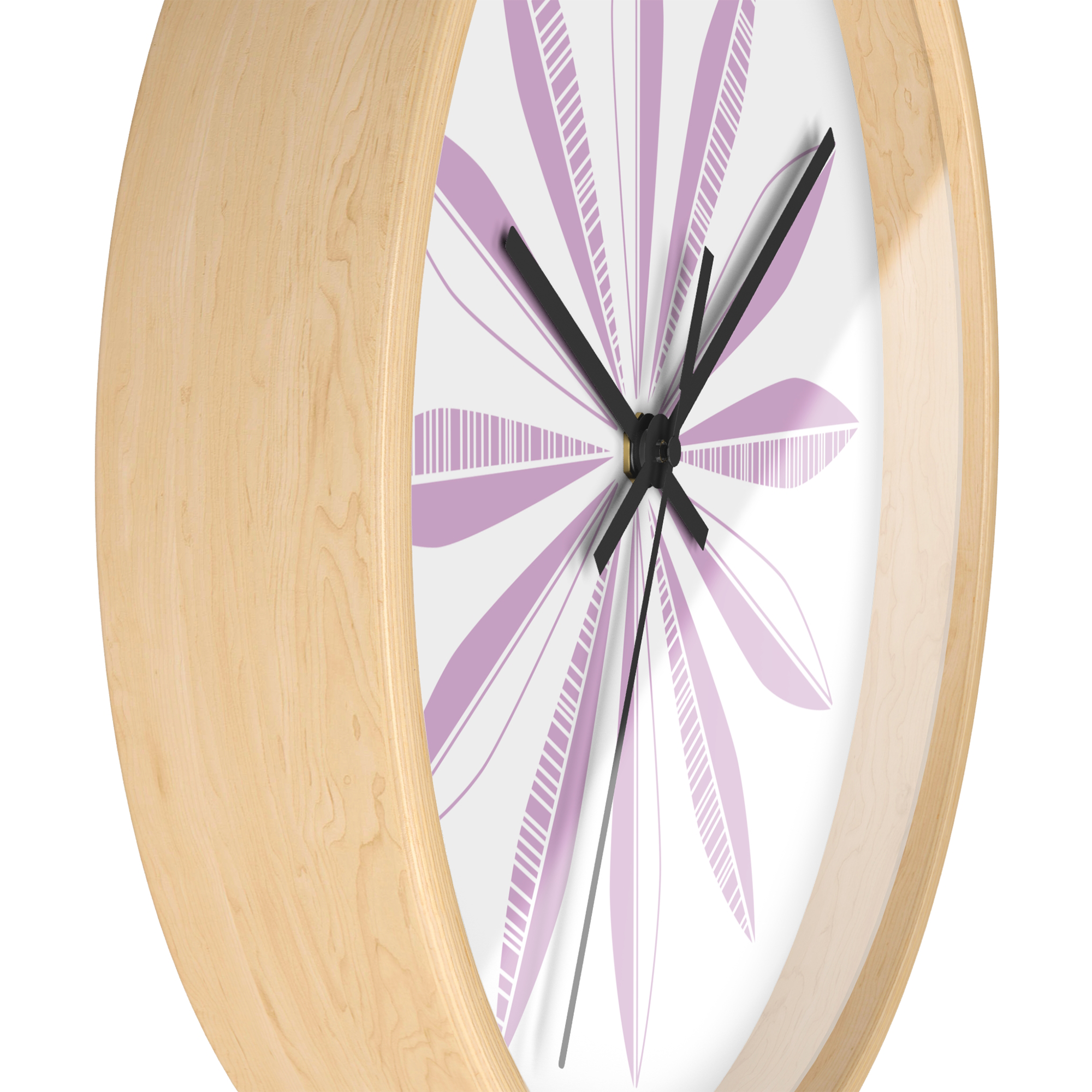 Retro Feather Wall Clock in Amethyst on White product thumbnail image Retro Feather Wall Clock in Amethyst on White product thumbnail image