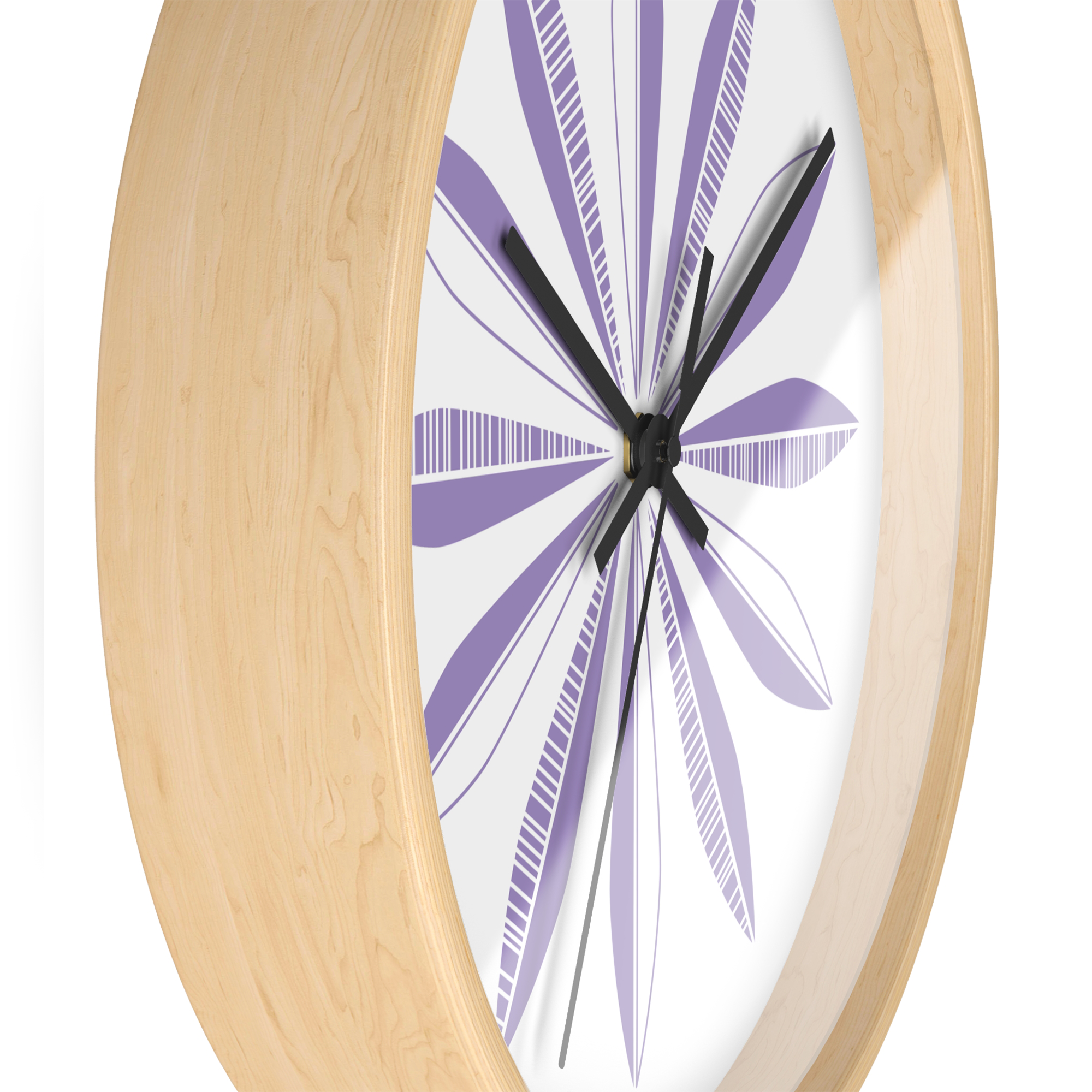 Retro Feathers Wall Clock in Grape on White product thumbnail image Retro Feathers Wall Clock in Grape on White product thumbnail image