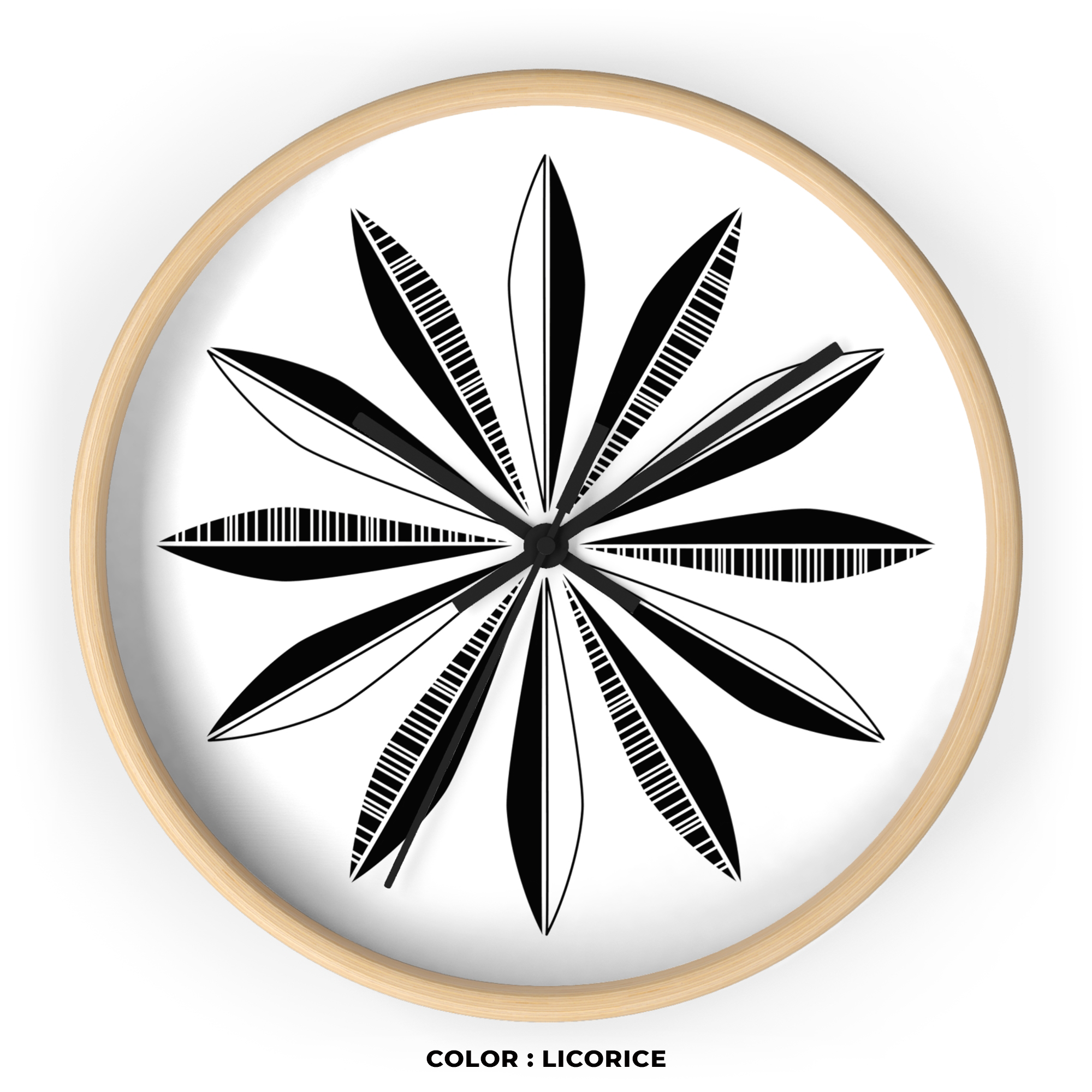 Retro Feathers Wall Clock in Licorice on White product thumbnail image Retro Feathers Wall Clock in Licorice on White product thumbnail image