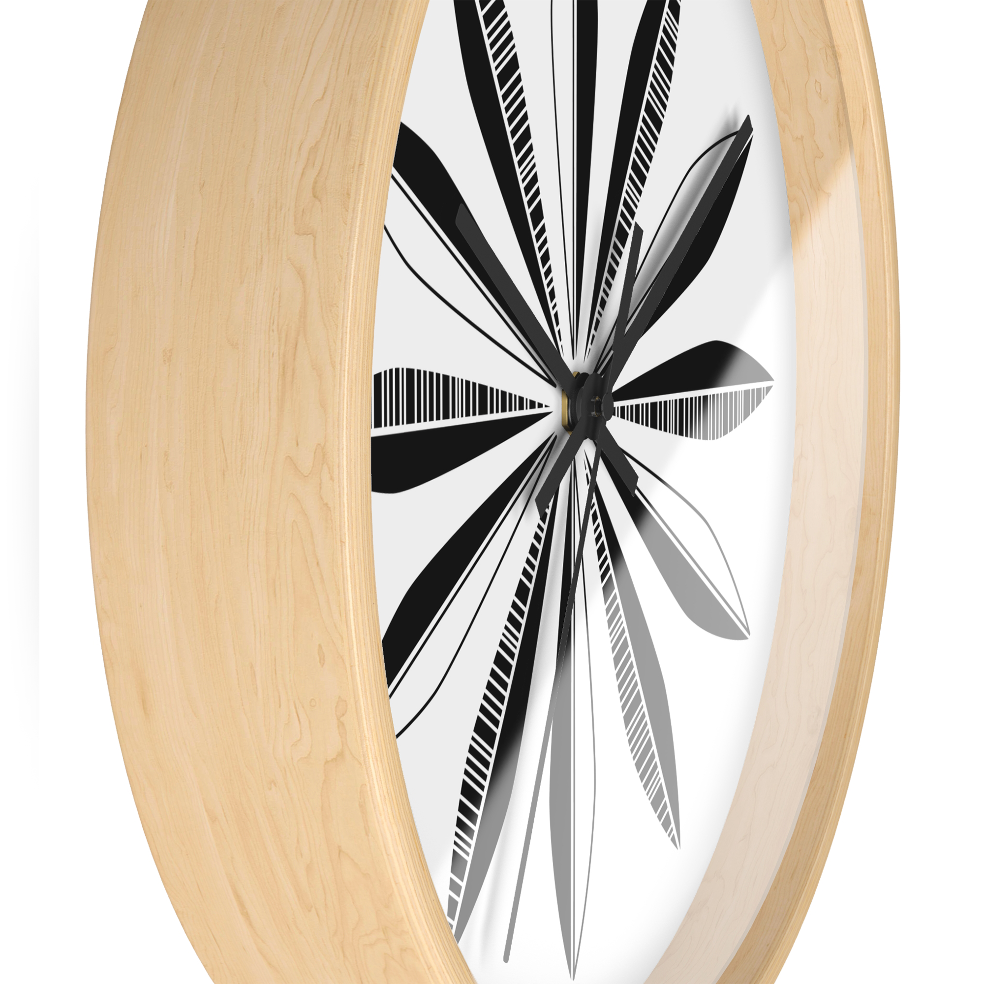Retro Feathers Wall Clock in Licorice on White product thumbnail image Retro Feathers Wall Clock in Licorice on White product thumbnail image