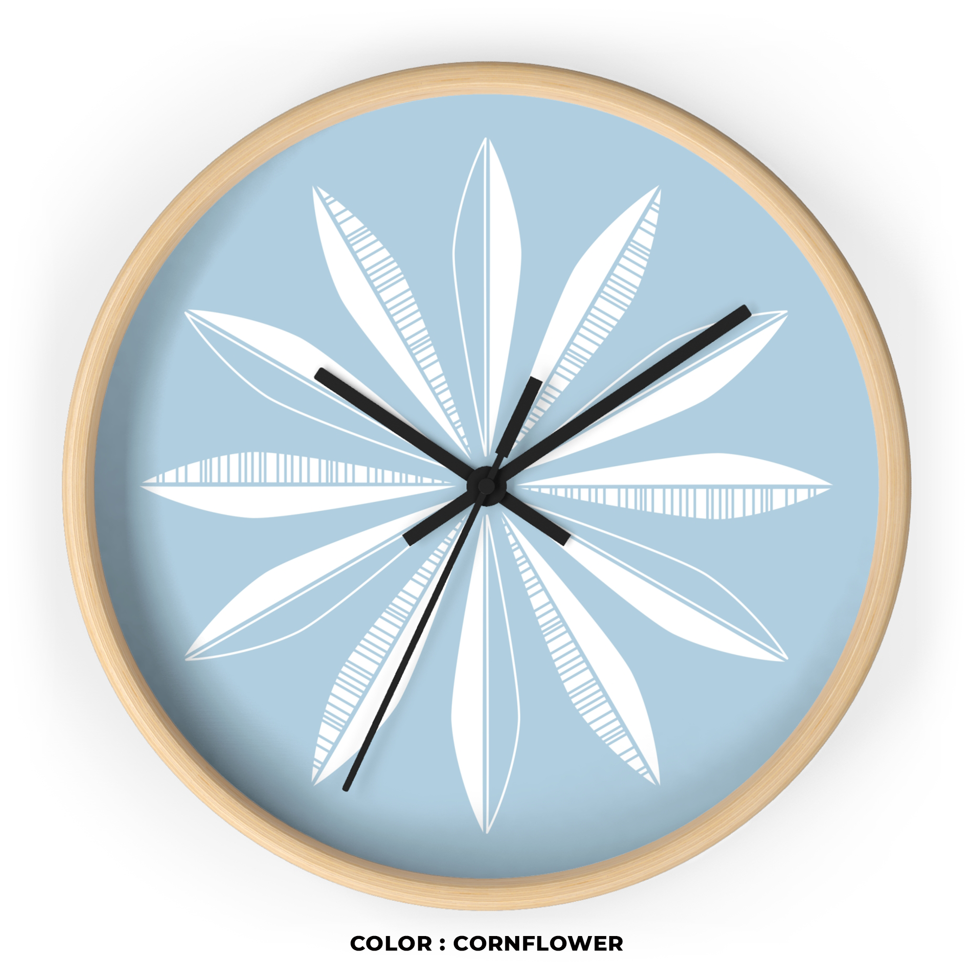 Retro Feathers Wall Clock in Cornflower product thumbnail image Retro Feathers Wall Clock in Cornflower product thumbnail image