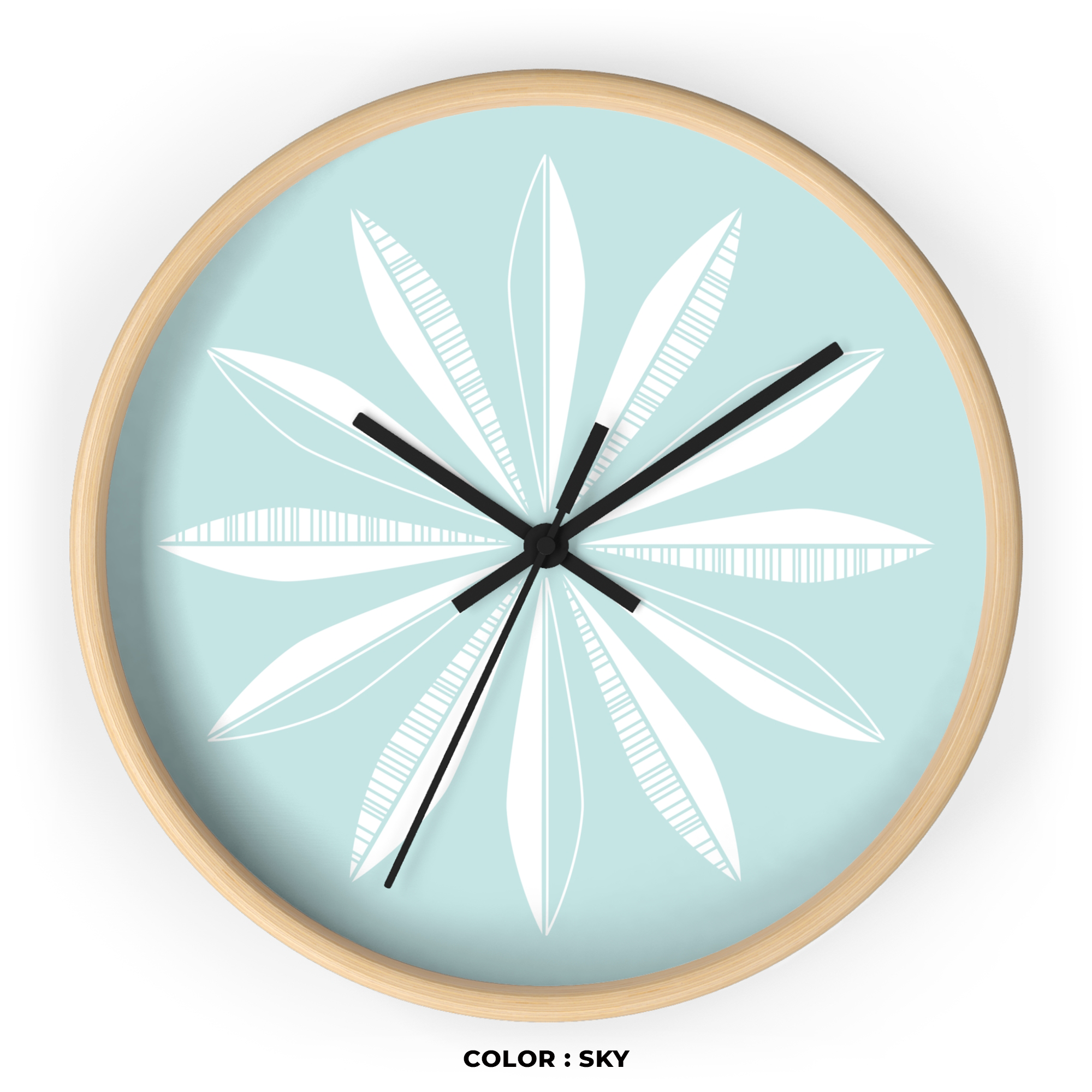 Retro Feathers Wall Clock in Sky product thumbnail image Retro Feathers Wall Clock in Sky product thumbnail image