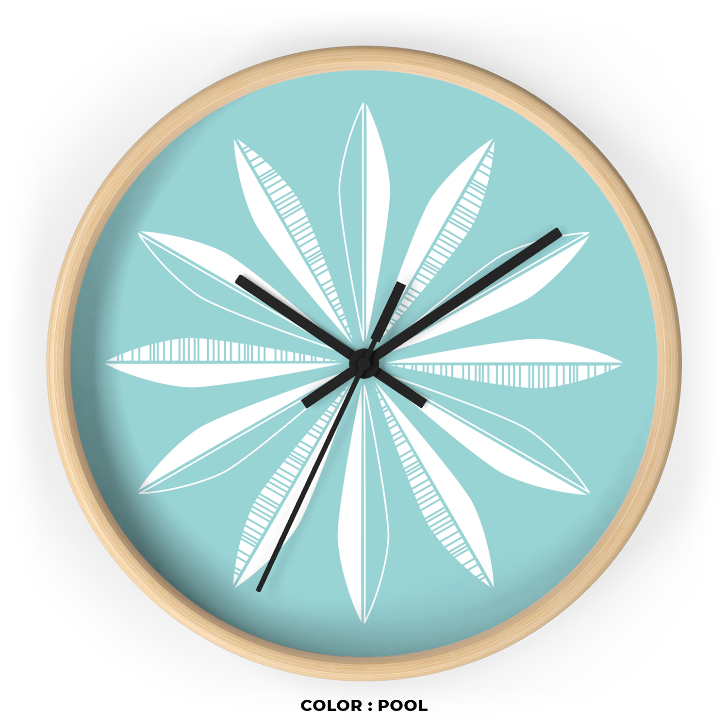 Retro Feathers Wall Clock in Pool product thumbnail image Retro Feathers Wall Clock in Pool product thumbnail image