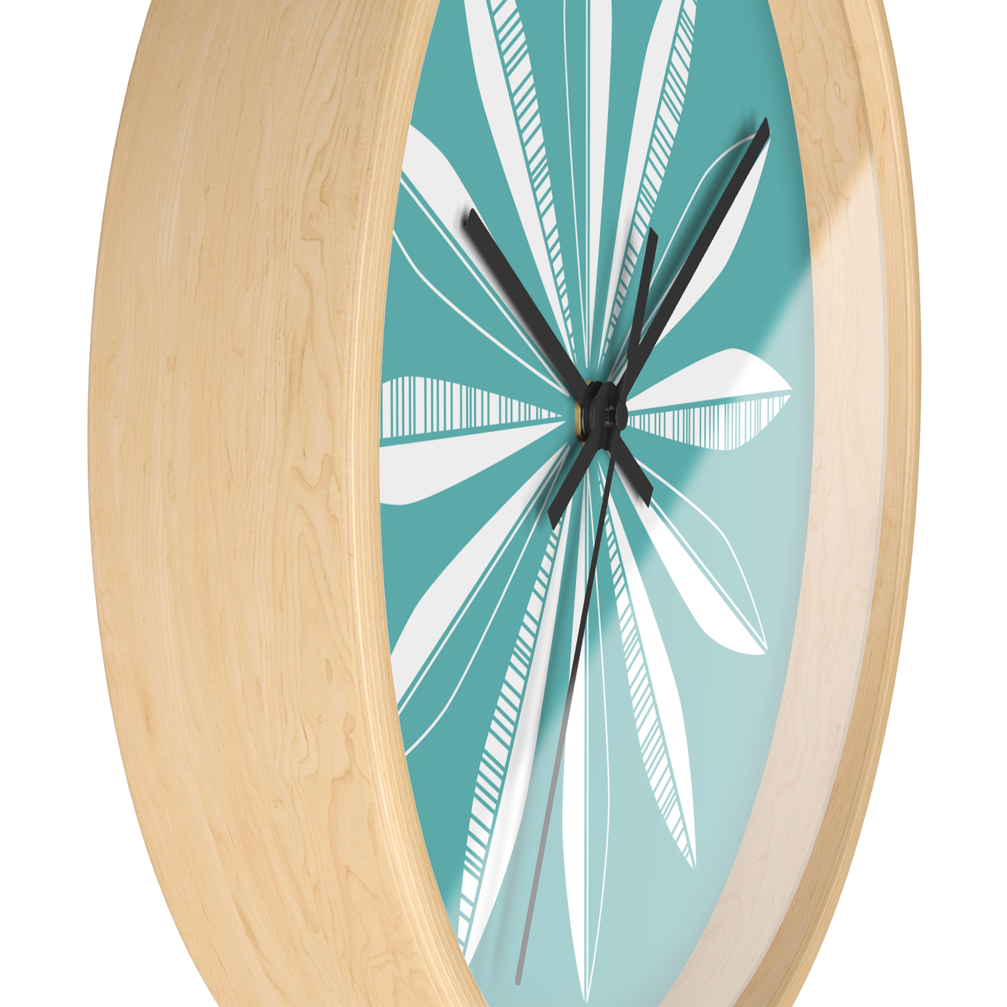 Retro Feathers Wall Clock in Turquoise product thumbnail image Retro Feathers Wall Clock in Turquoise product thumbnail image