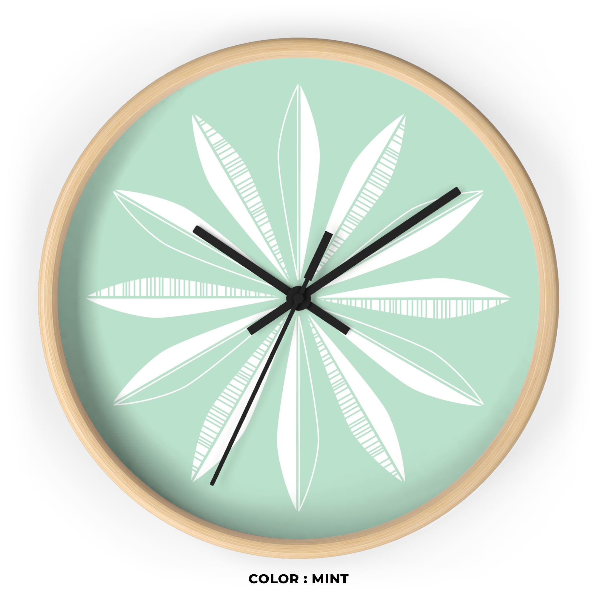 Retro Feathers Wall Clock in Mint product thumbnail image Retro Feathers Wall Clock in Mint product thumbnail image