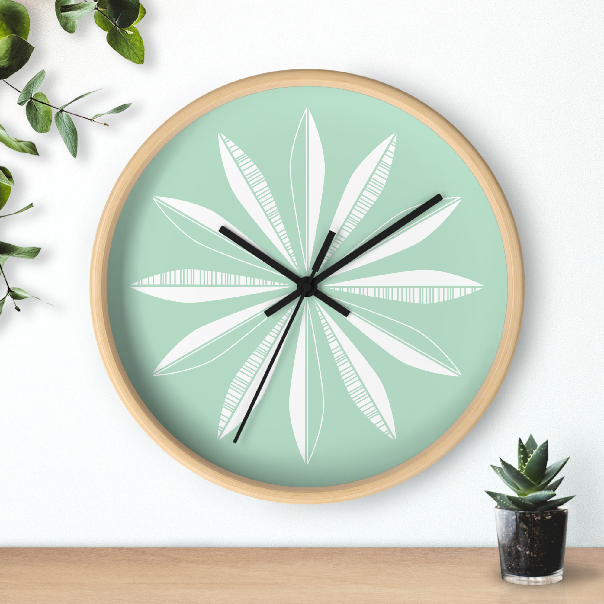 Retro Feathers Wall Clock in Mint product thumbnail image Retro Feathers Wall Clock in Mint product thumbnail image