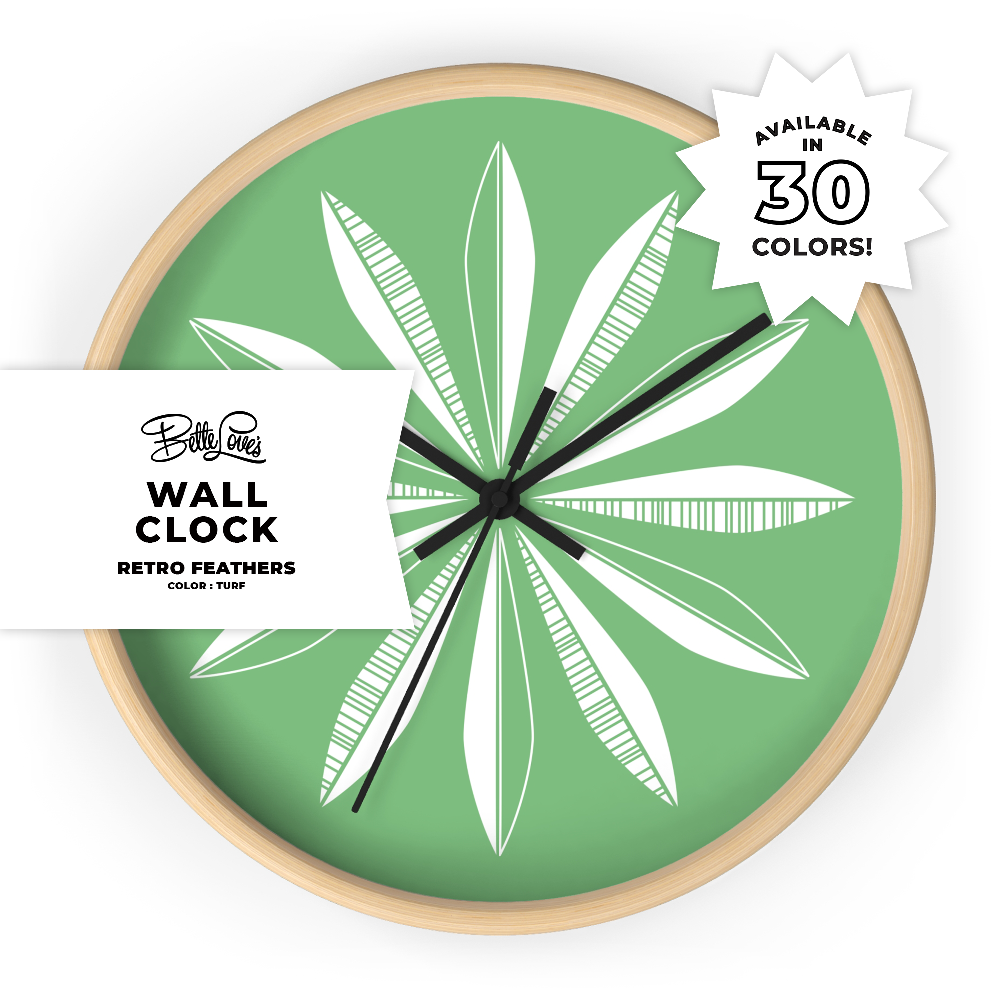 Retro Feathers Wall Clock in Turf Retro Feathers Wall Clock in Turf
