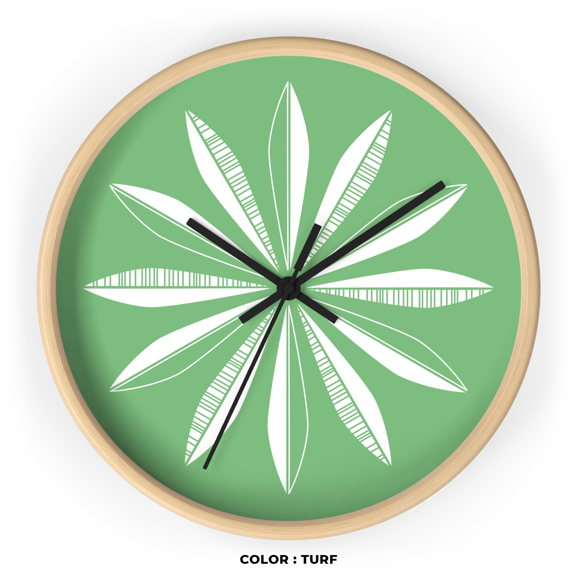 Retro Feathers Wall Clock in Turf product thumbnail image Retro Feathers Wall Clock in Turf product thumbnail image