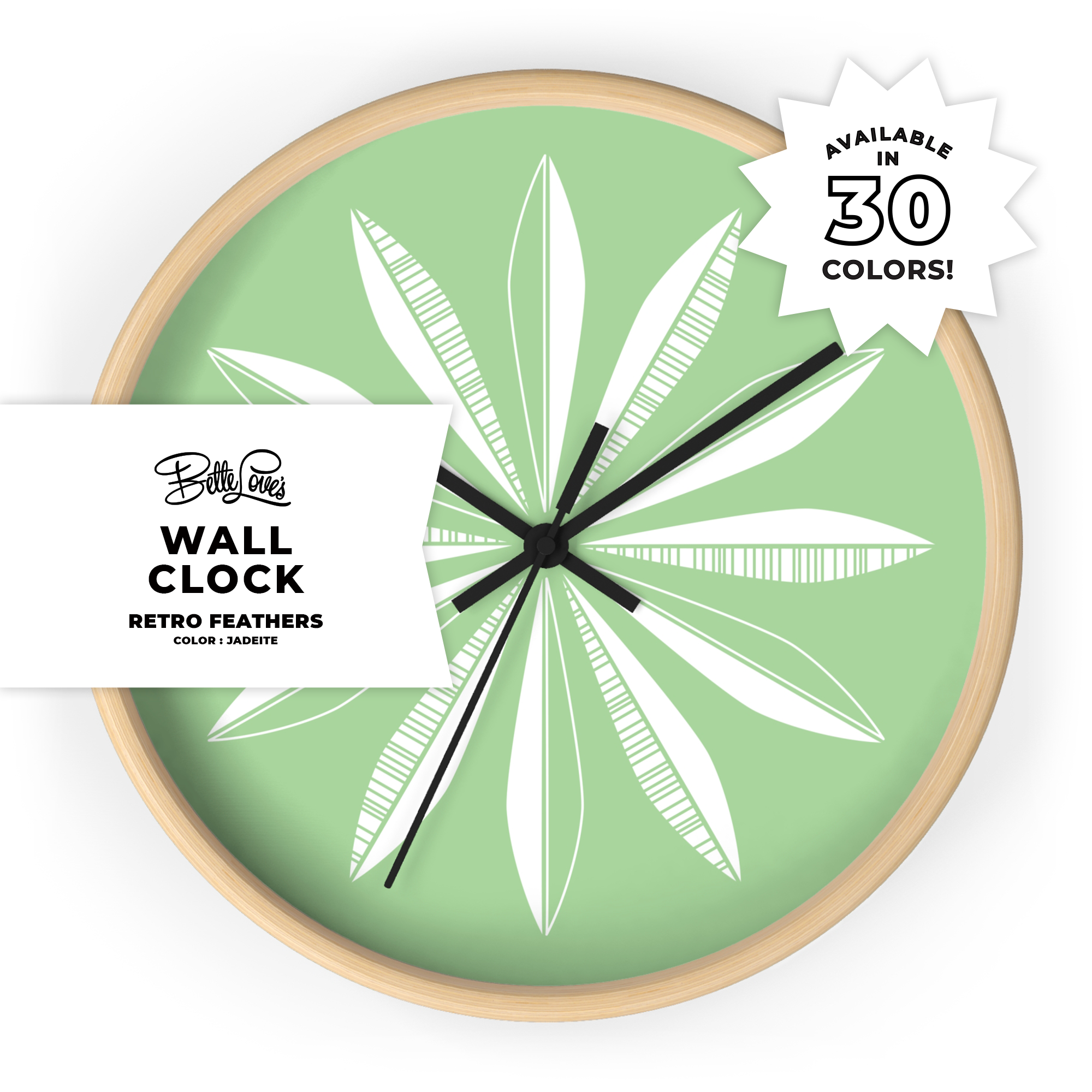 Retro Feather Wall Clock in Jadeite Retro Feather Wall Clock in Jadeite