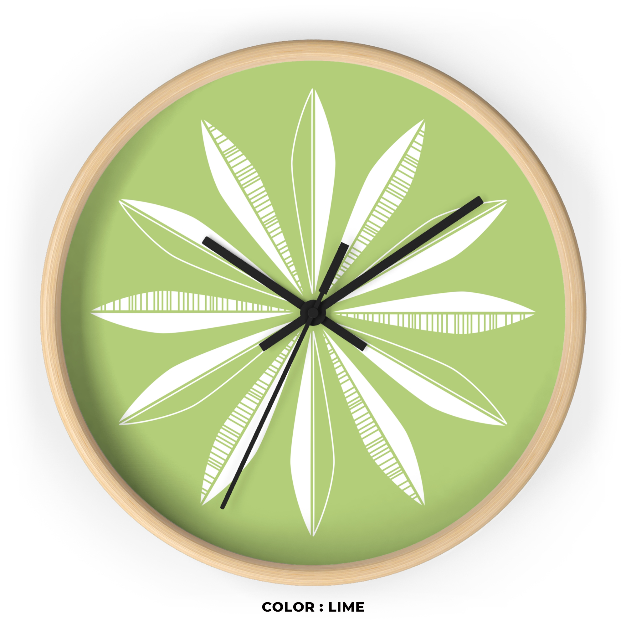Retro Feathers Wall Clock in Lime product thumbnail image Retro Feathers Wall Clock in Lime product thumbnail image