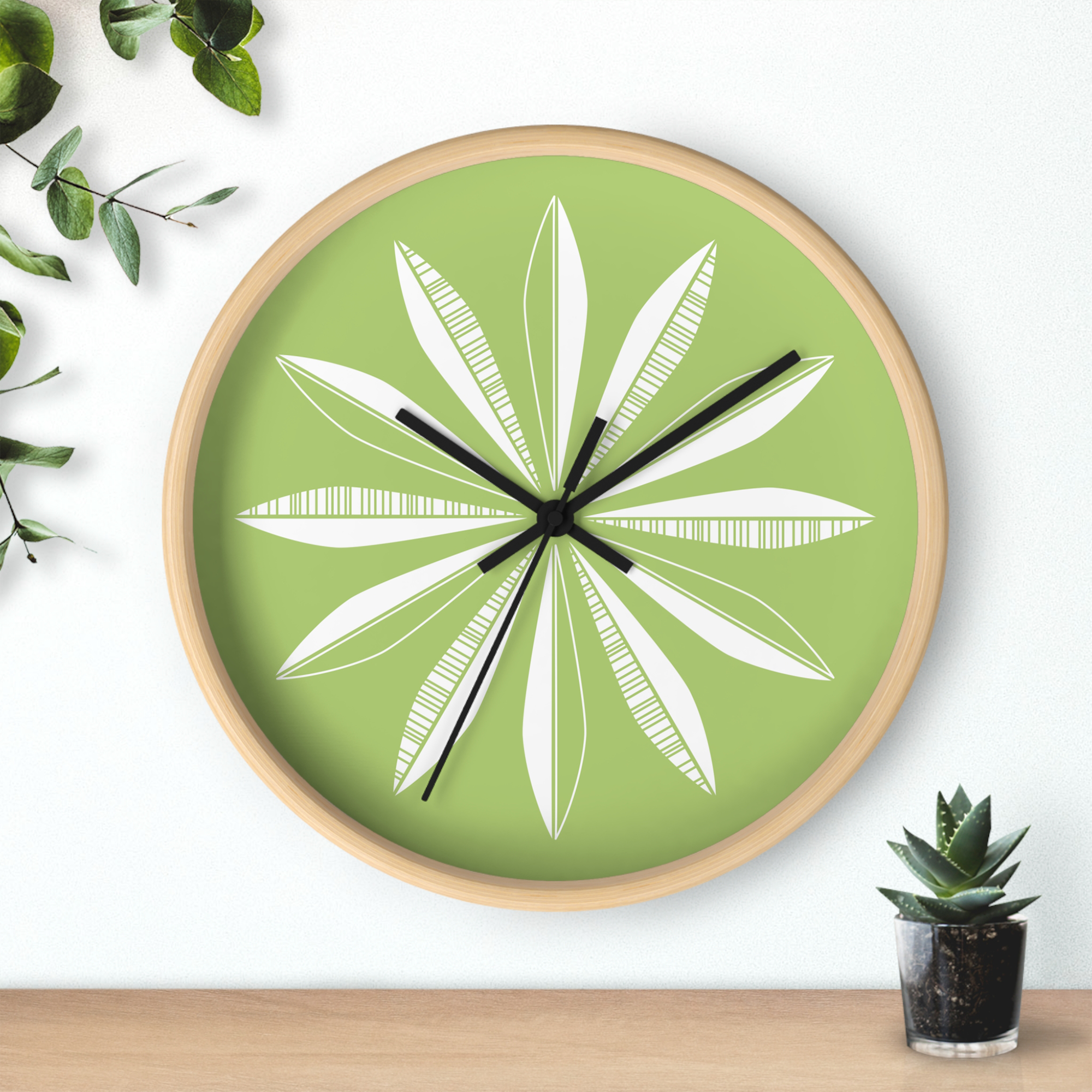 Retro Feathers Wall Clock in Lime product thumbnail image Retro Feathers Wall Clock in Lime product thumbnail image