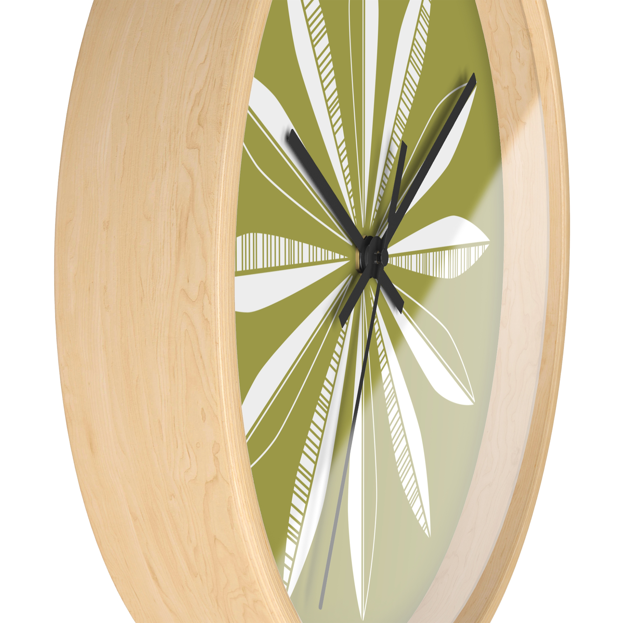 Retro Feathers Wall Clock in Olive product thumbnail image Retro Feathers Wall Clock in Olive product thumbnail image