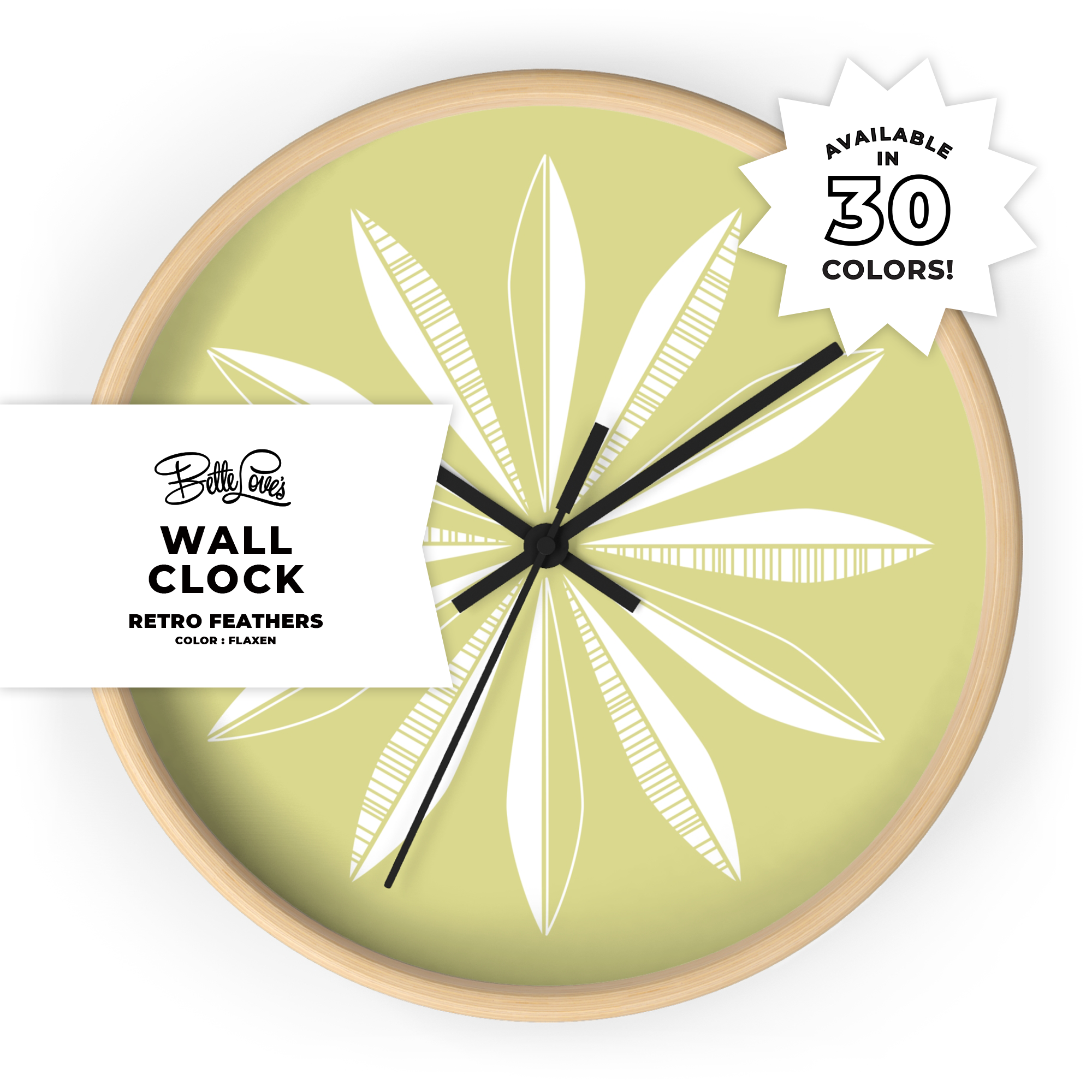 Retro Feathers Wall Clock in Flaxen Retro Feathers Wall Clock in Flaxen