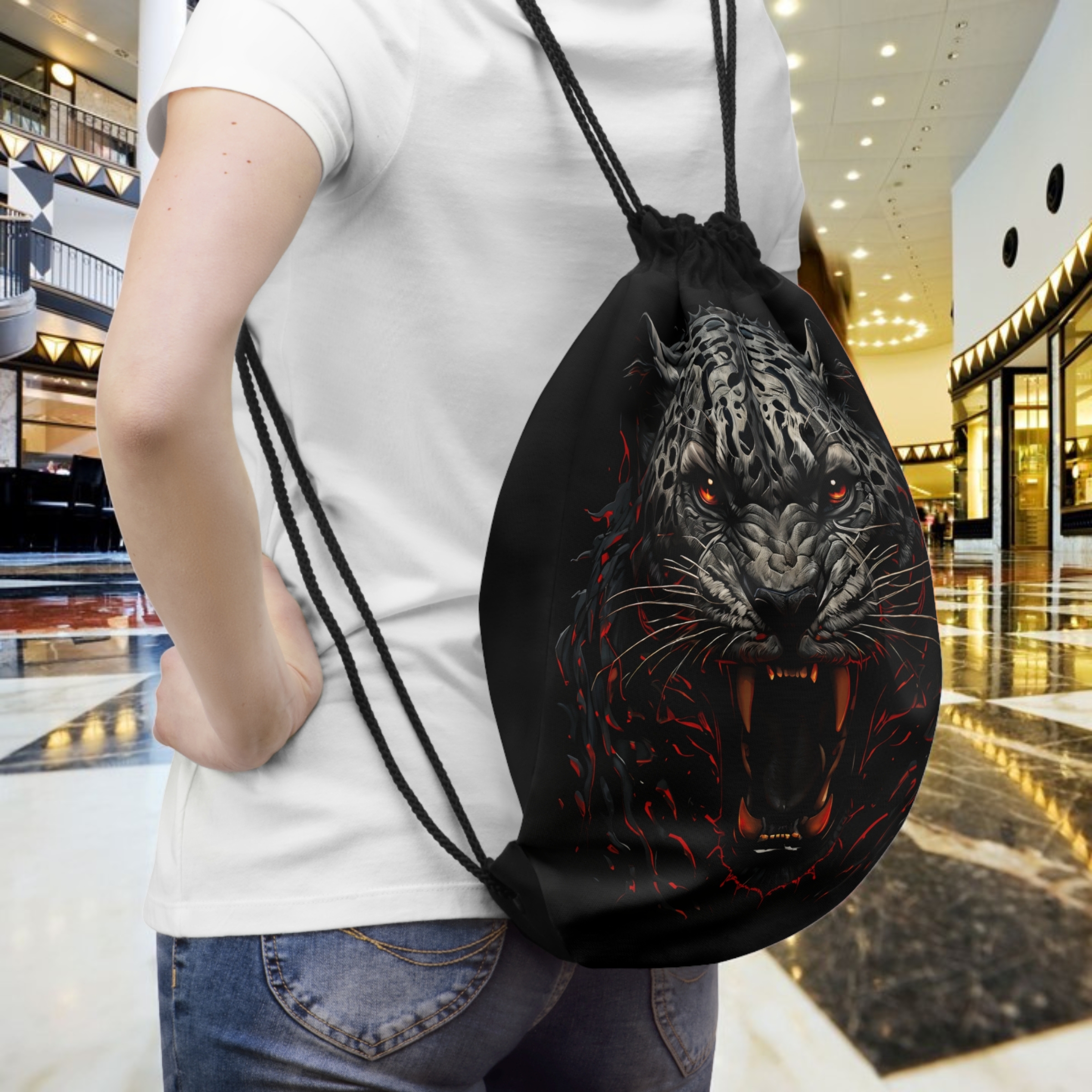 Fierce Jaguar Portrait Drawstring Bag
