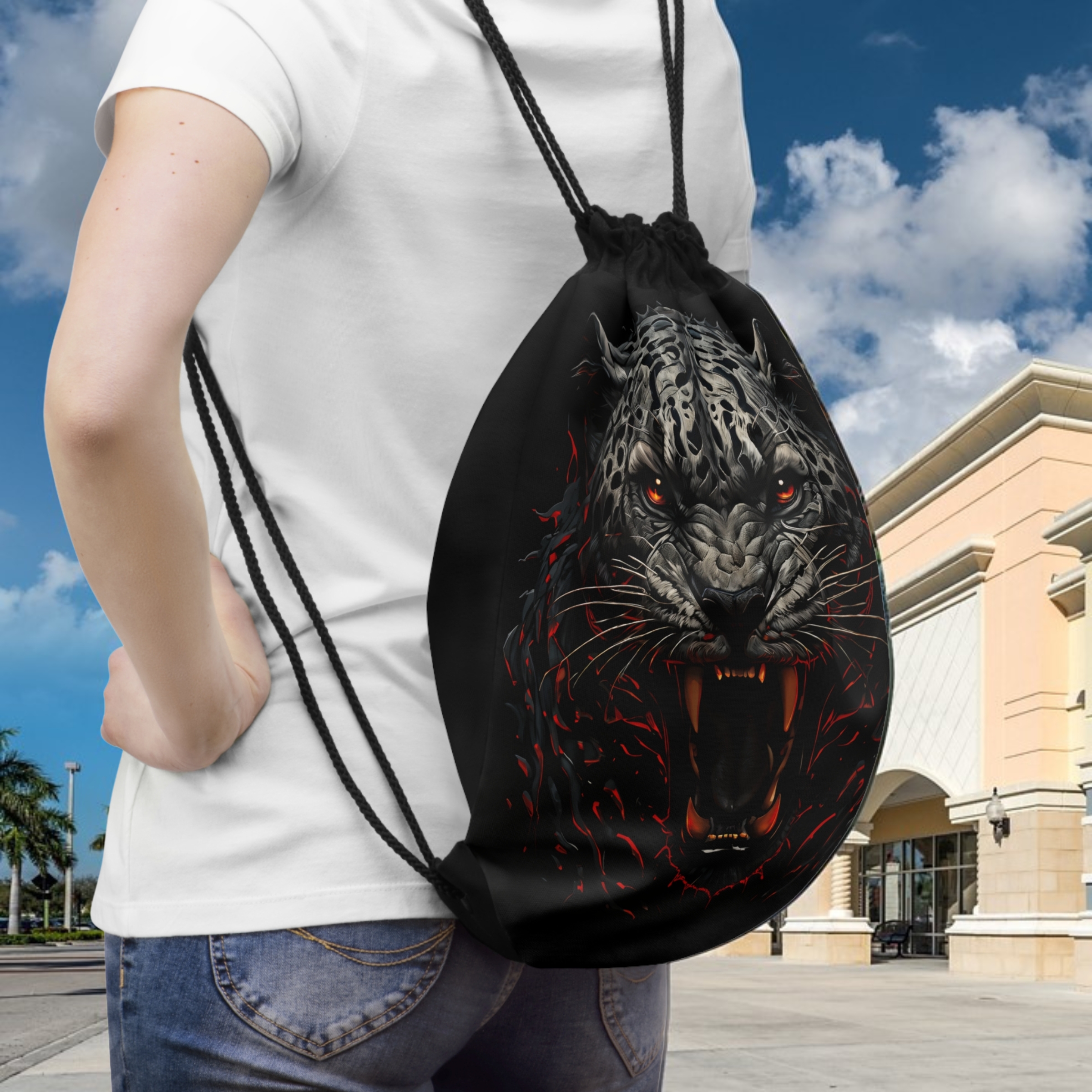 Fierce Jaguar Portrait Drawstring Bag product thumbnail image Fierce Jaguar Portrait Drawstring Bag product thumbnail image