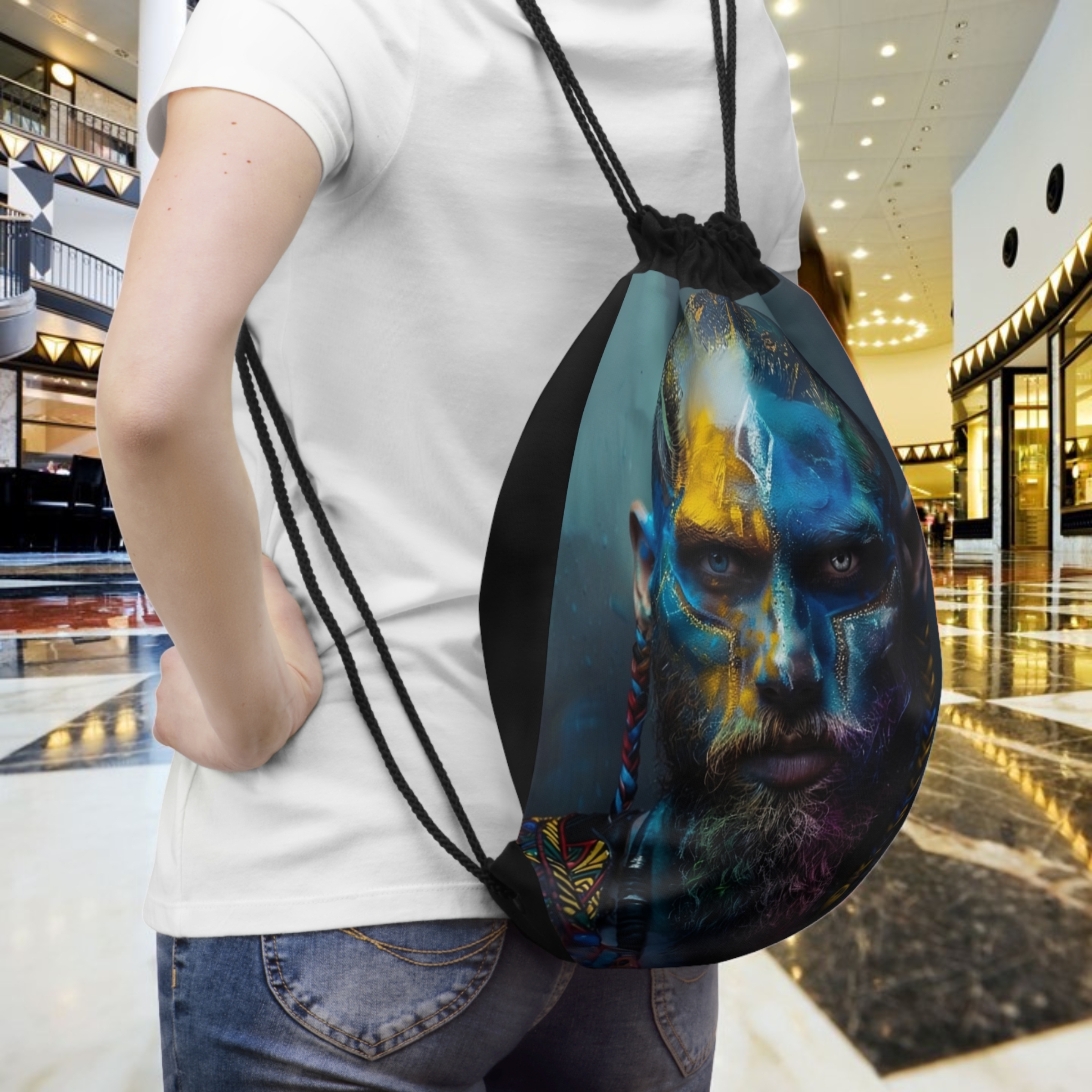 Celtic Warrior Portrait Drawstring Bag