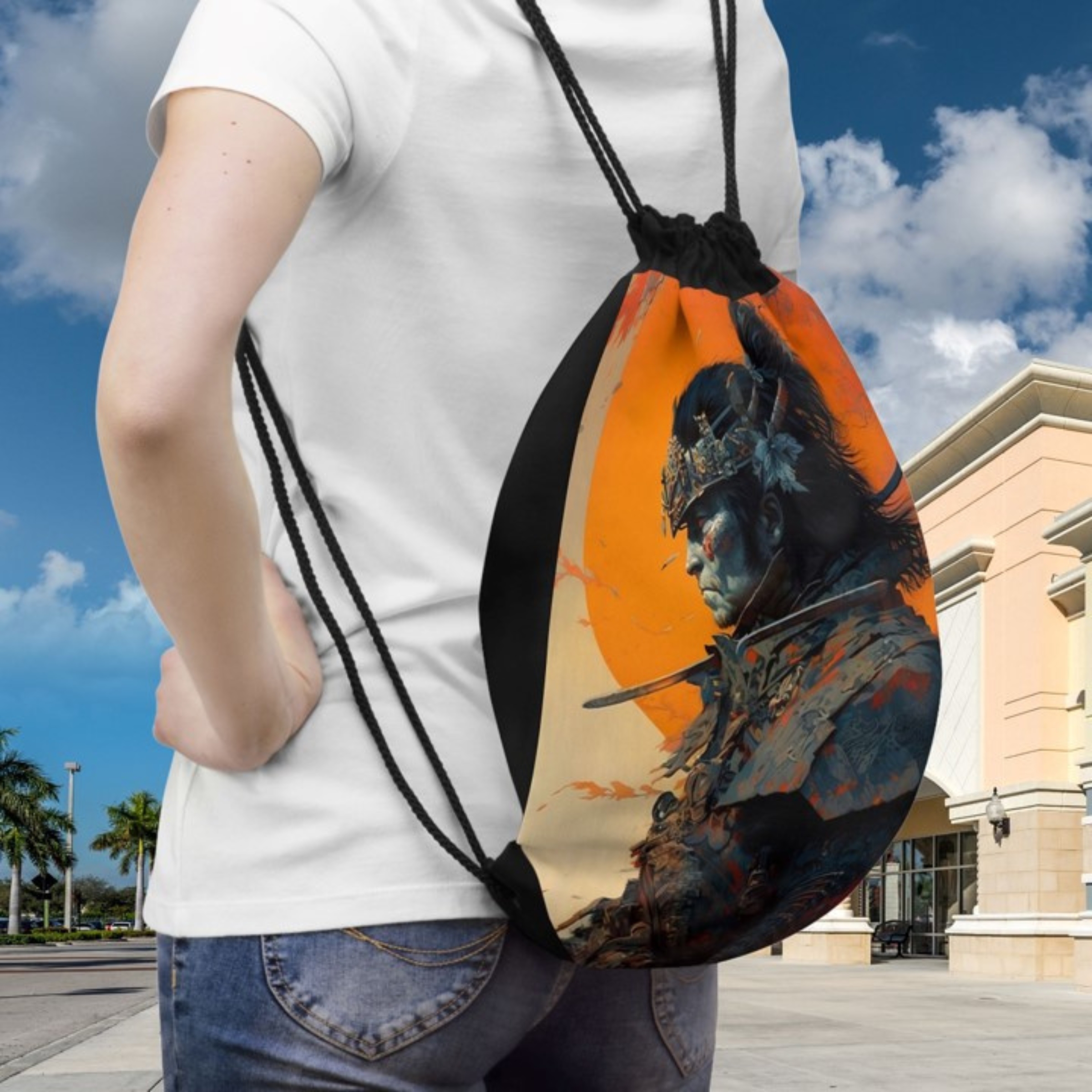 Samurai Japanese Warrior in Sunset Drawstring Bag product thumbnail image Samurai Japanese Warrior in Sunset Drawstring Bag product thumbnail image