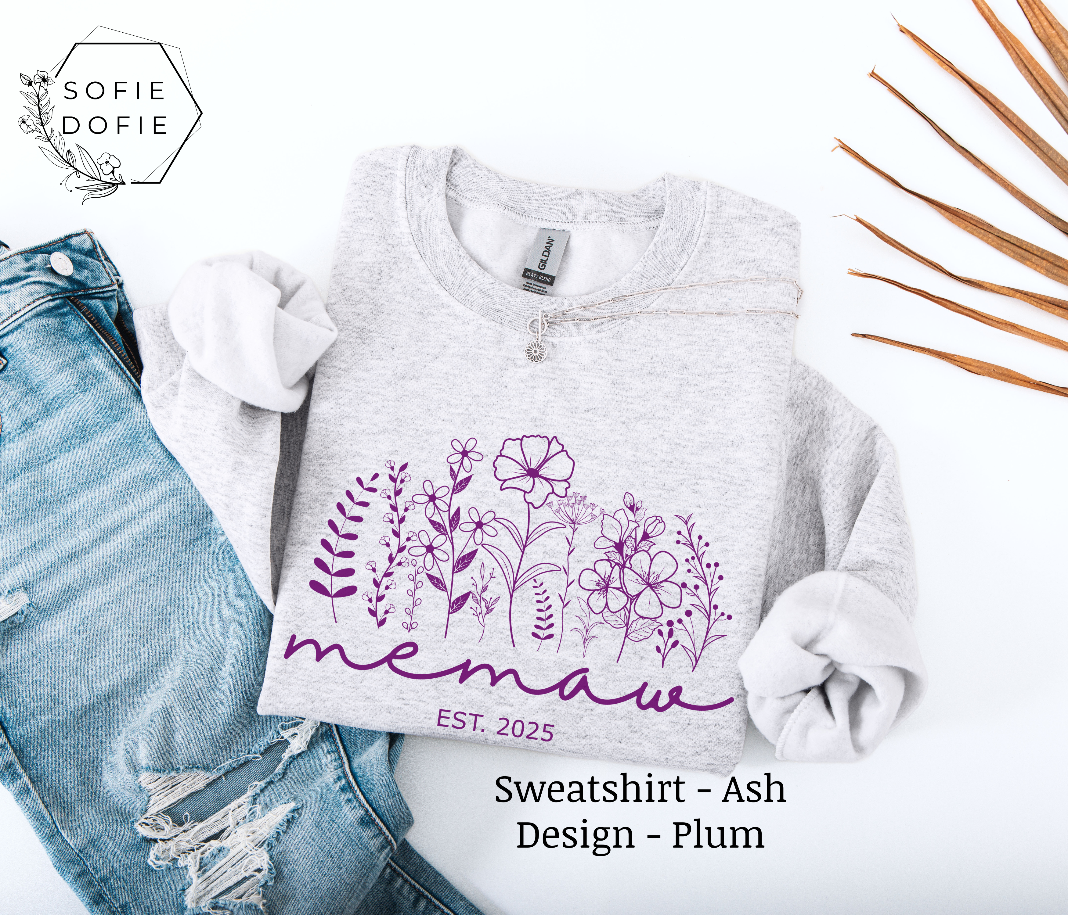 Memaw Sweatshirt, Personalized Grandmother Gift, New Grandma EST Year, Baby Announcement, Thoughtful Memaw Gift, Mother's Day Gift product thumbnail image