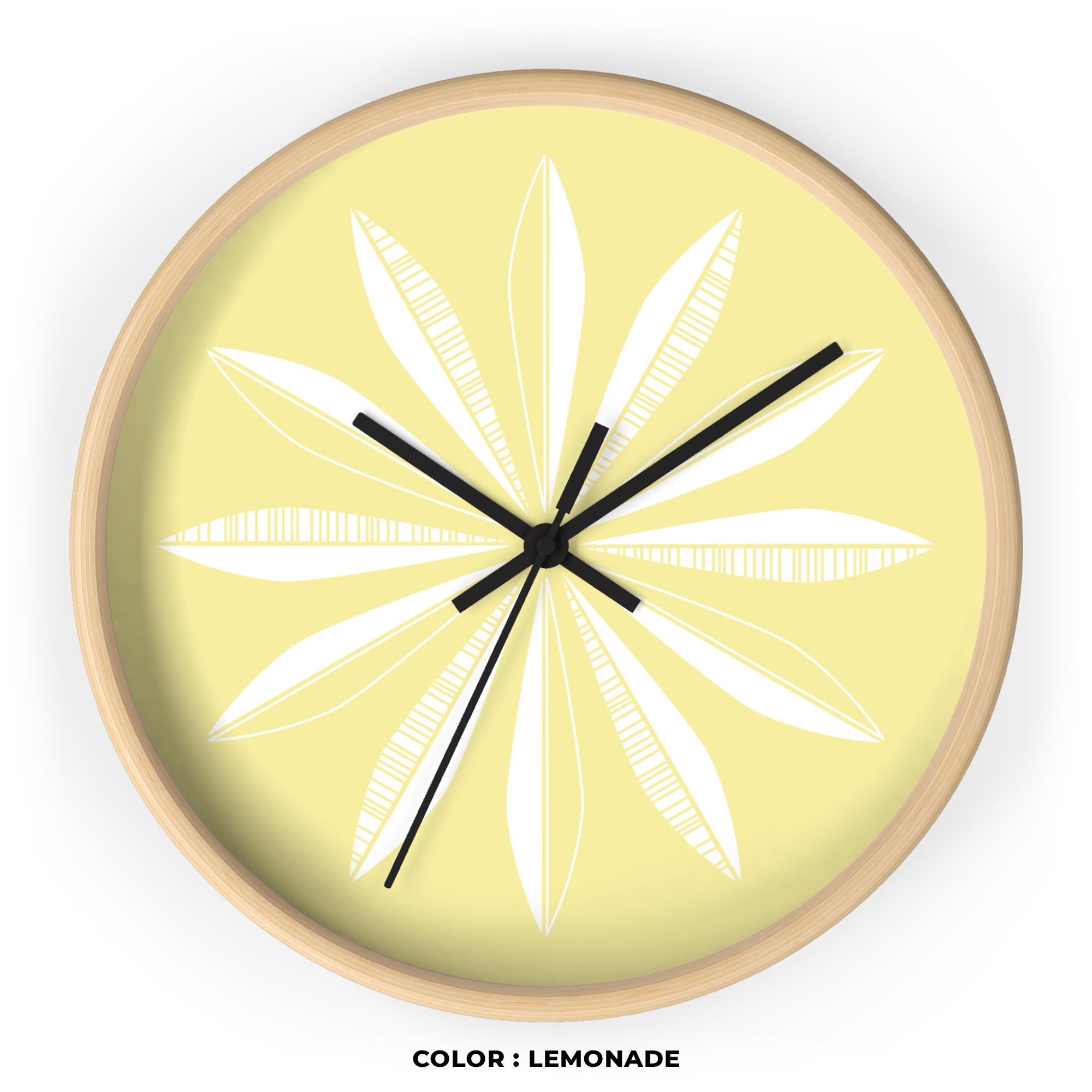 Retro Feathers Wall Clock in Lemonade product thumbnail image Retro Feathers Wall Clock in Lemonade product thumbnail image