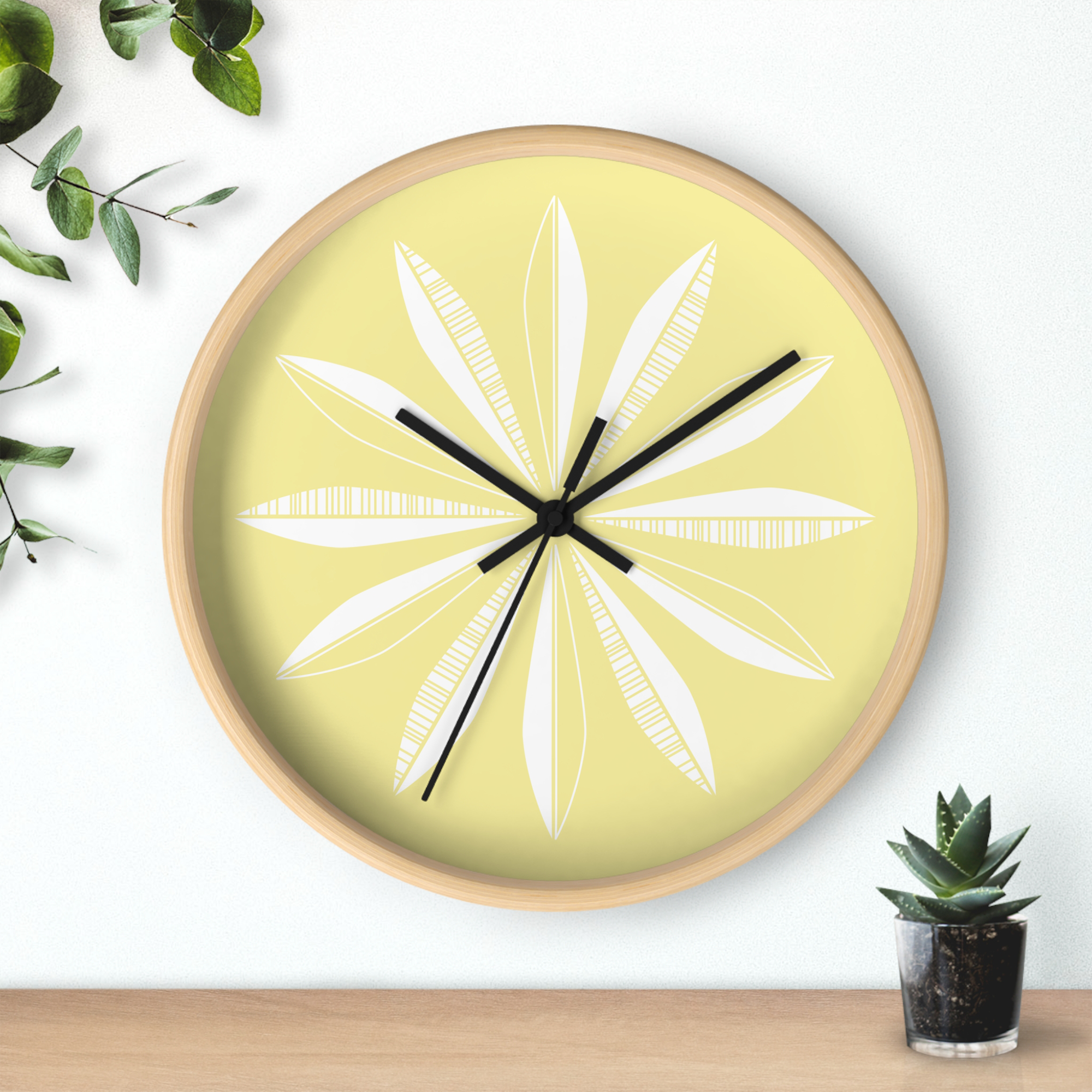 Retro Feathers Wall Clock in Lemonade product thumbnail image Retro Feathers Wall Clock in Lemonade product thumbnail image