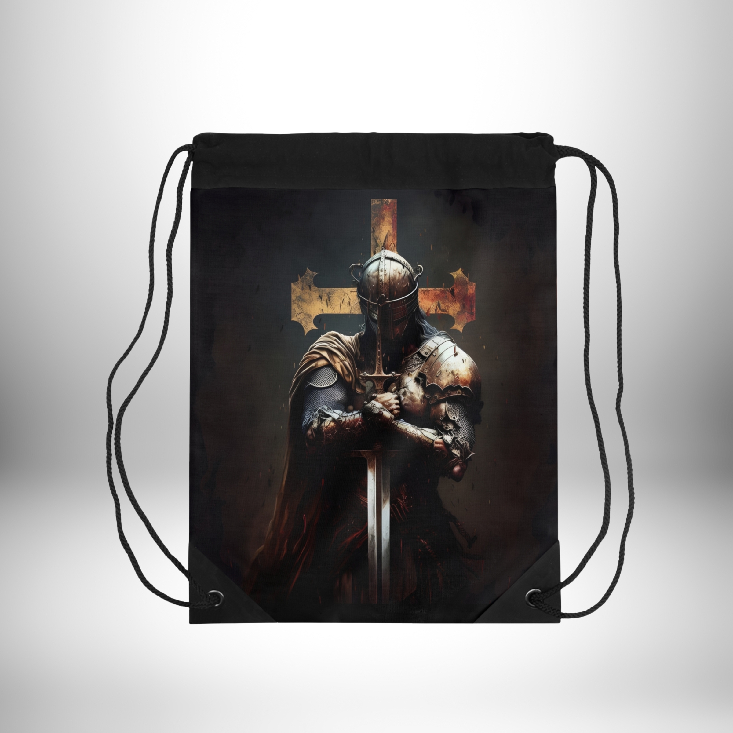 Templar Medieval Warrior With Sword in Prayer Drawstring Bag product thumbnail image Templar Medieval Warrior With Sword in Prayer Drawstring Bag product thumbnail image