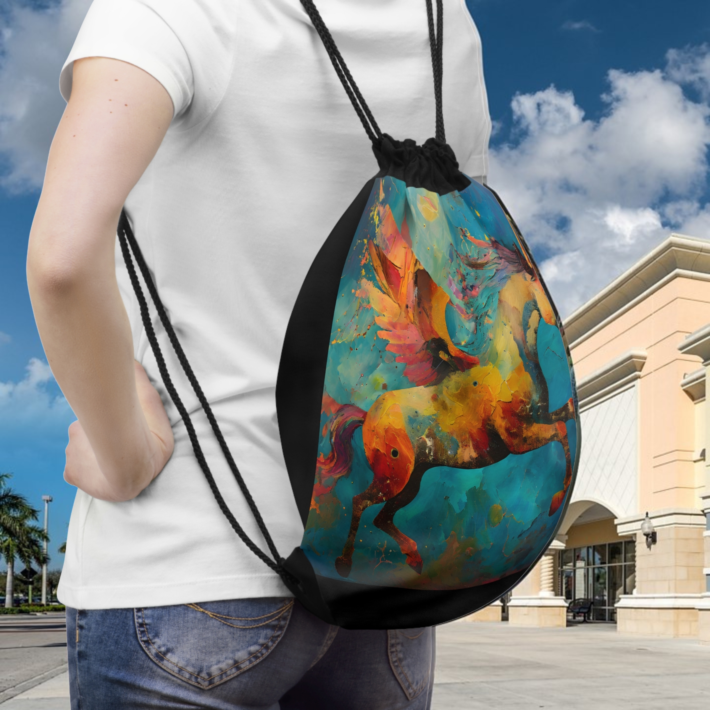 Flying Unicorn Drawstring Bag