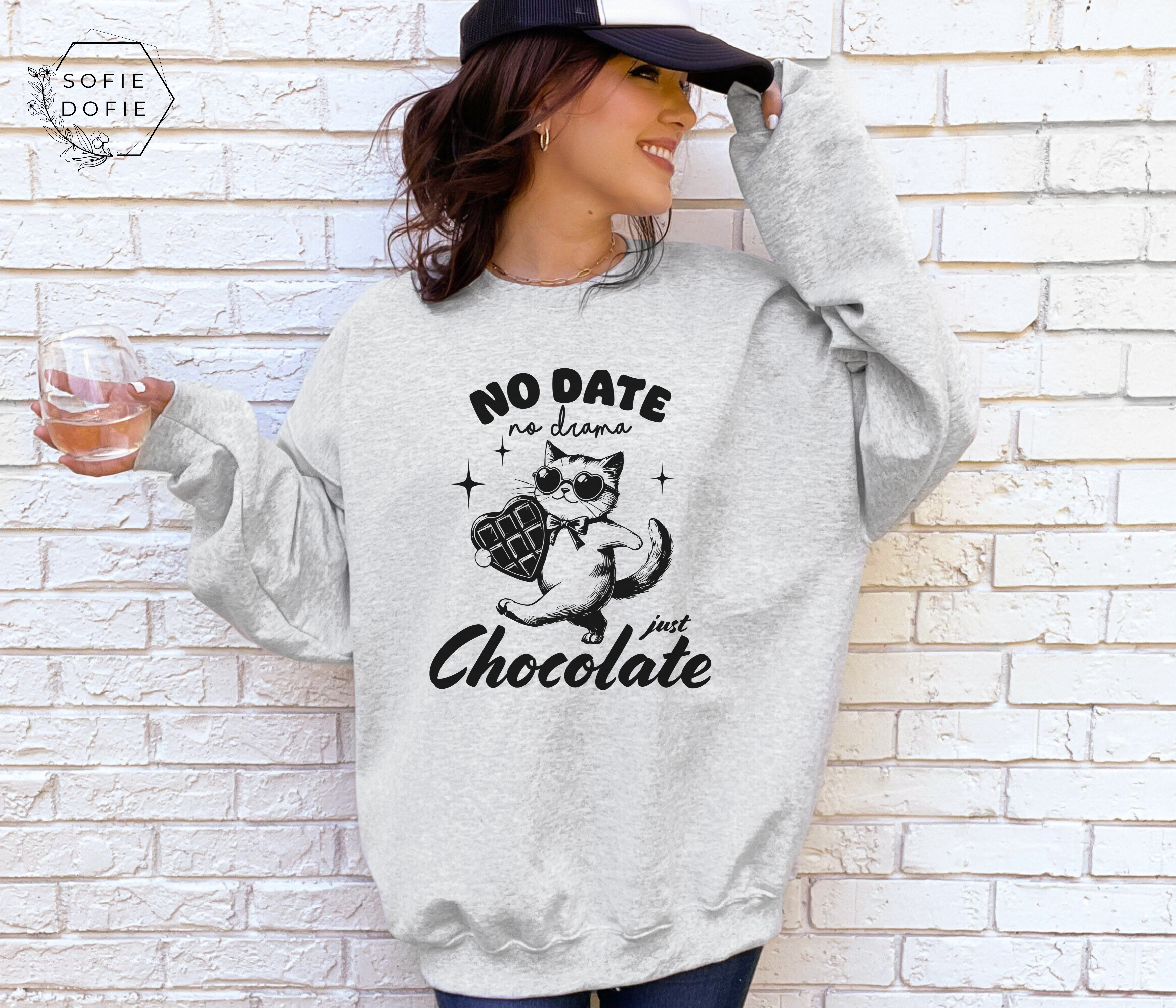 Valentine's Day Crewneck Sweatshirt - No Date No Drama Just Chocolate product thumbnail image Valentine's Day Crewneck Sweatshirt - No Date No Drama Just Chocolate product thumbnail image