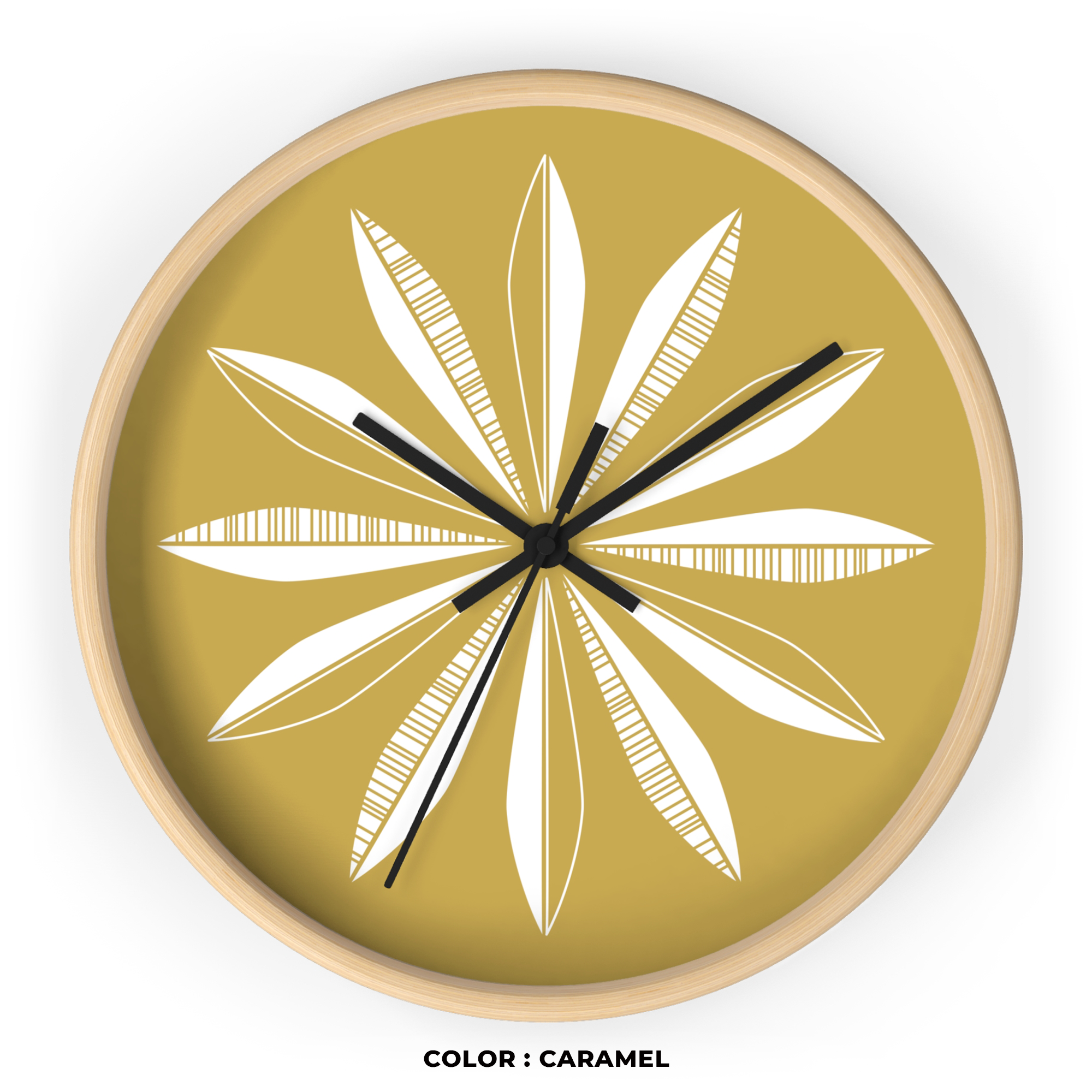 Retro Feathers Wall Clock in Caramel product thumbnail image Retro Feathers Wall Clock in Caramel product thumbnail image