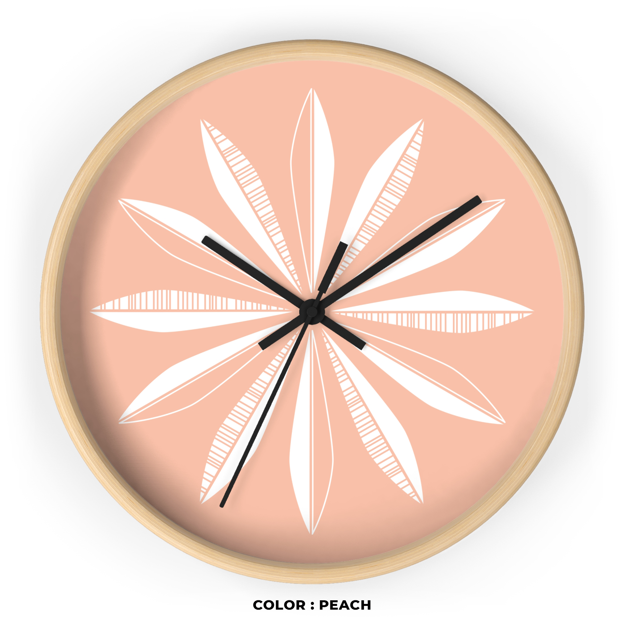 Retro Feathers Wall Clock in Peach product thumbnail image Retro Feathers Wall Clock in Peach product thumbnail image