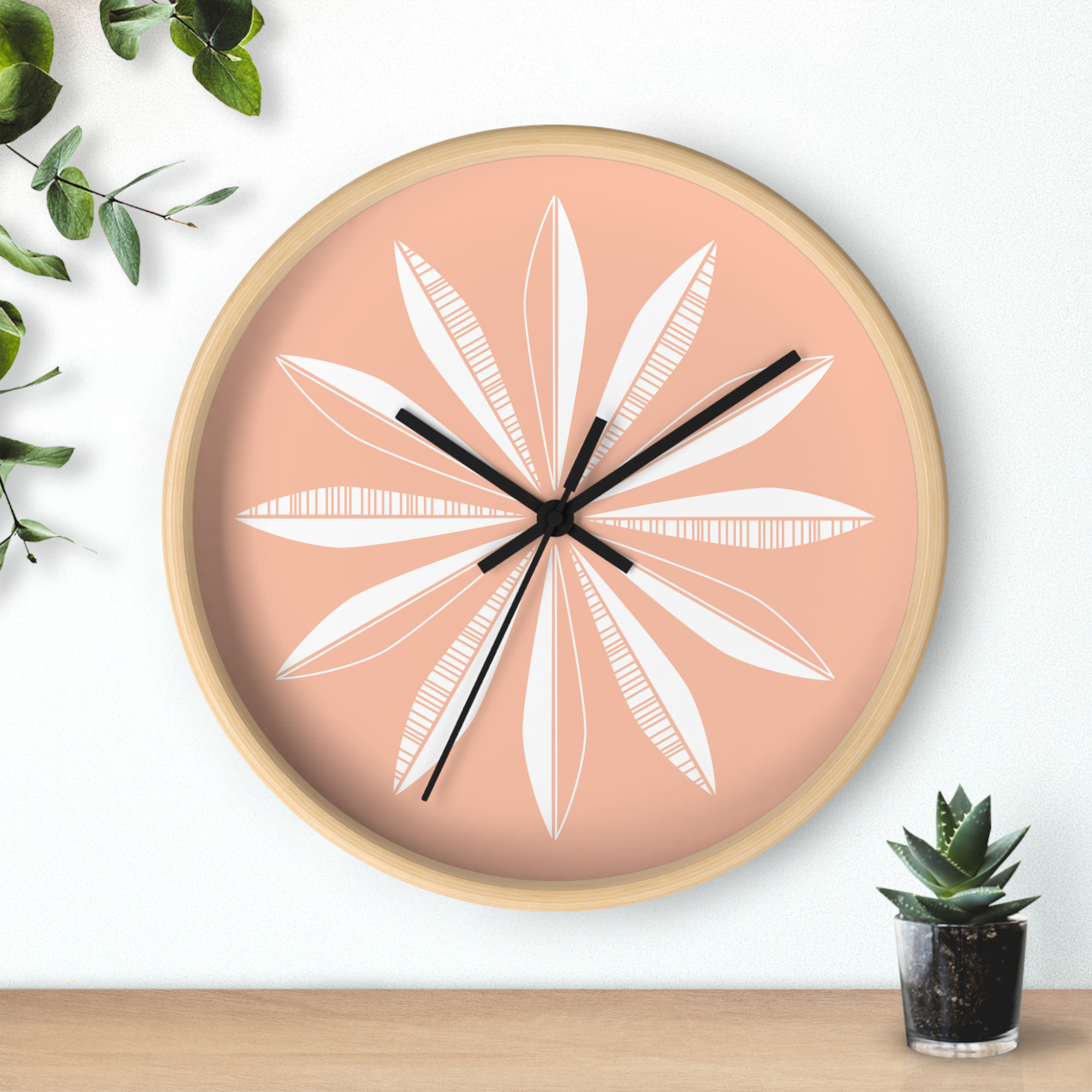 Retro Feathers Wall Clock in Peach product thumbnail image Retro Feathers Wall Clock in Peach product thumbnail image