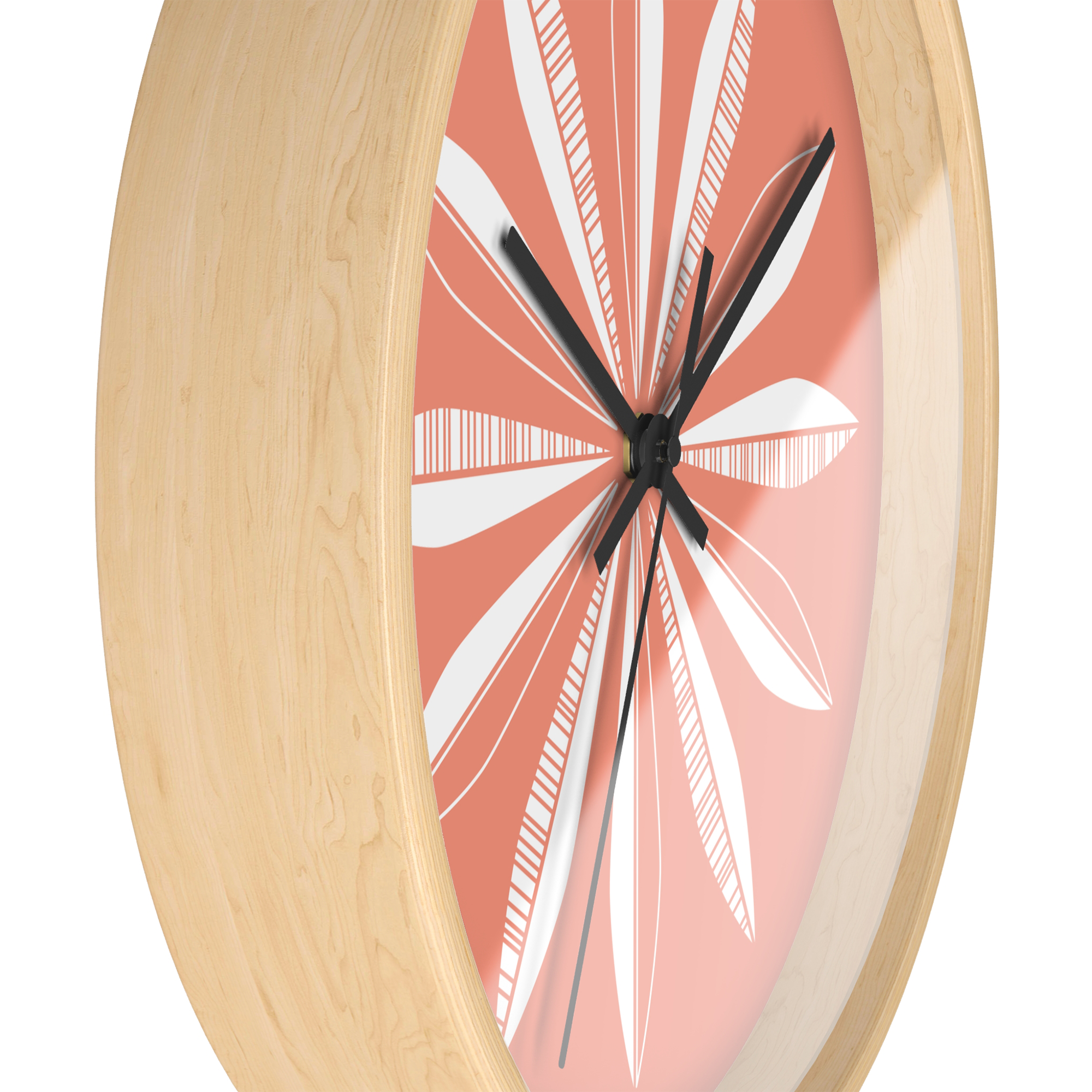 Retro Feathers Wall Clock in Grapefruit product thumbnail image Retro Feathers Wall Clock in Grapefruit product thumbnail image