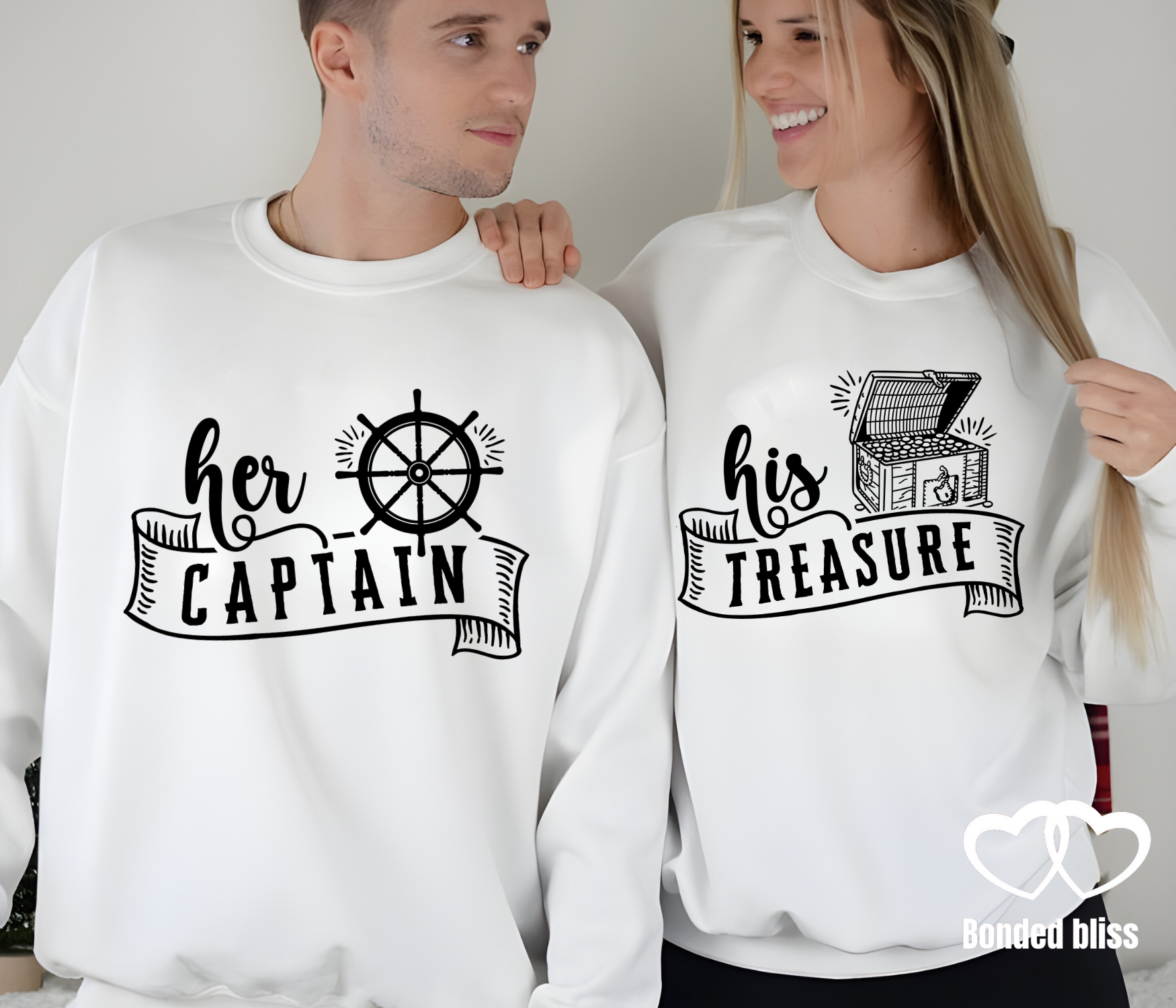 Couple's Matching Sweatshirts: "Her Captain & His Treasure" Couple's Matching Sweatshirts: "Her Captain & His Treasure"