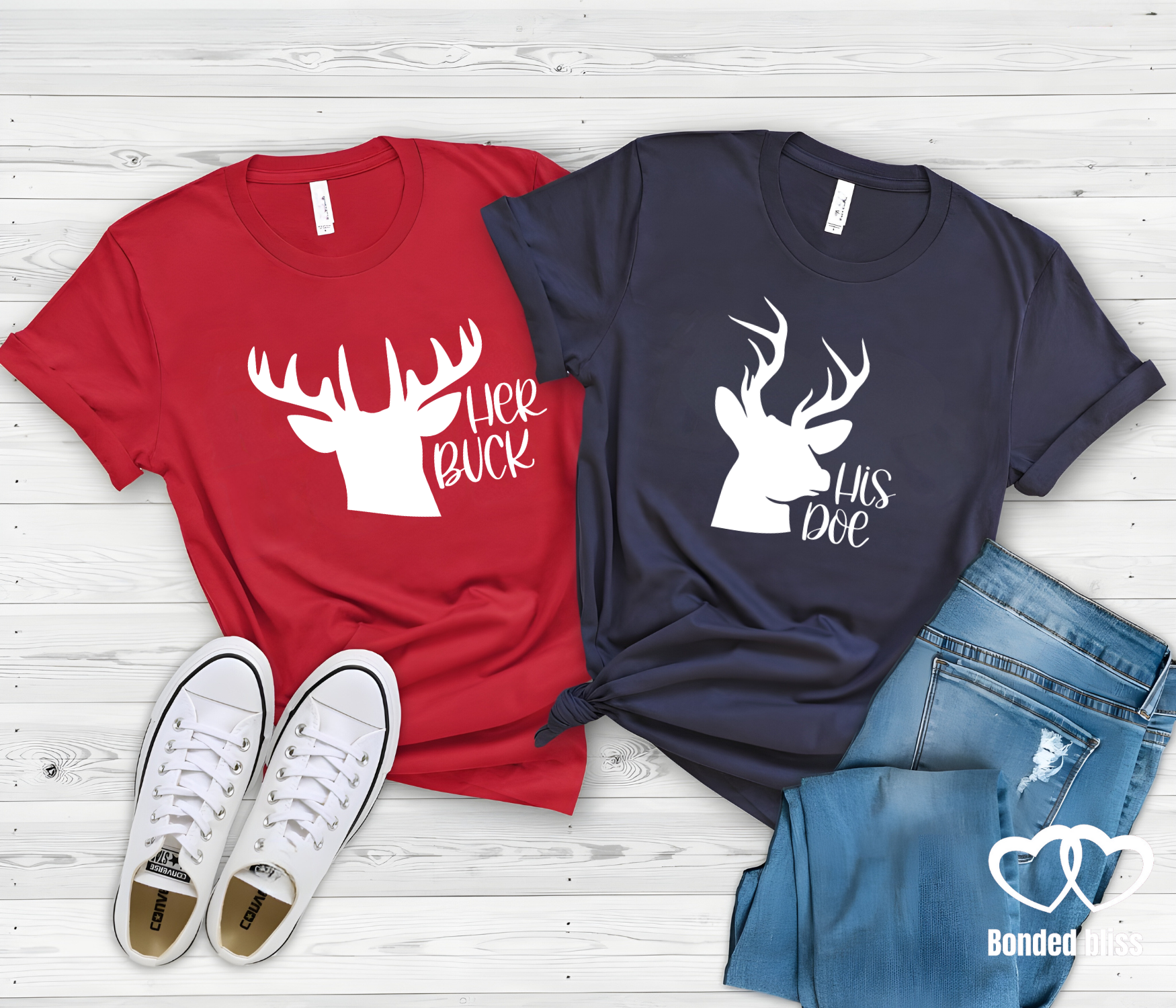 Her Buck" & "His Doe" Matching Couples T-Shirts product thumbnail image Her Buck" & "His Doe" Matching Couples T-Shirts product thumbnail image