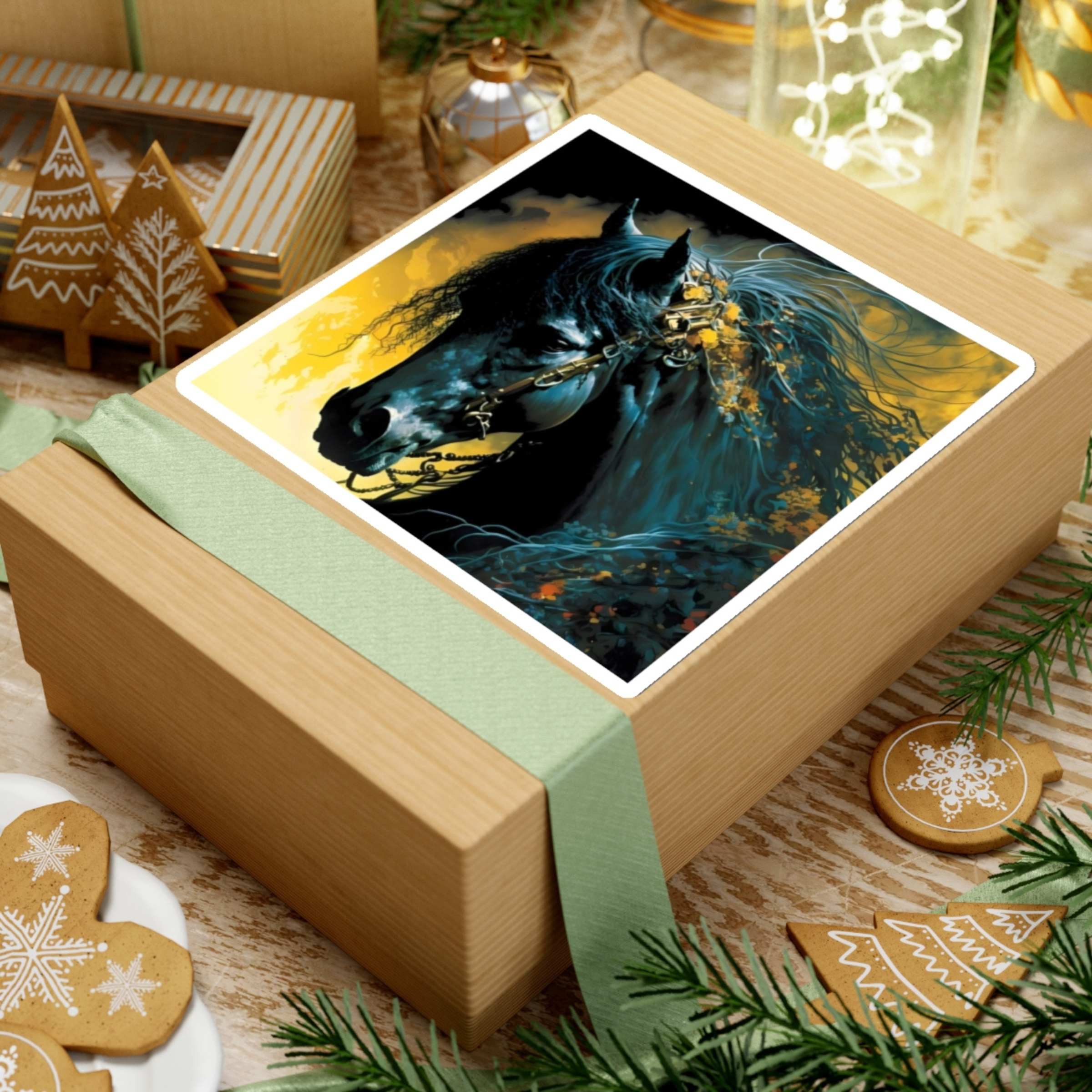 Black Stallion Portrait Kiss-Cut Stickers