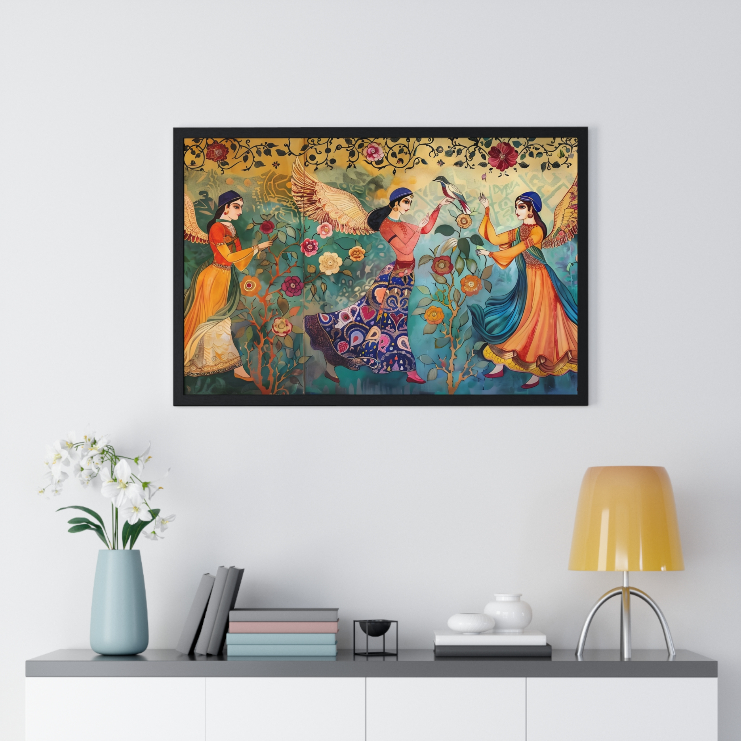 Persian Girls in Garden Horizontal Framed Poster