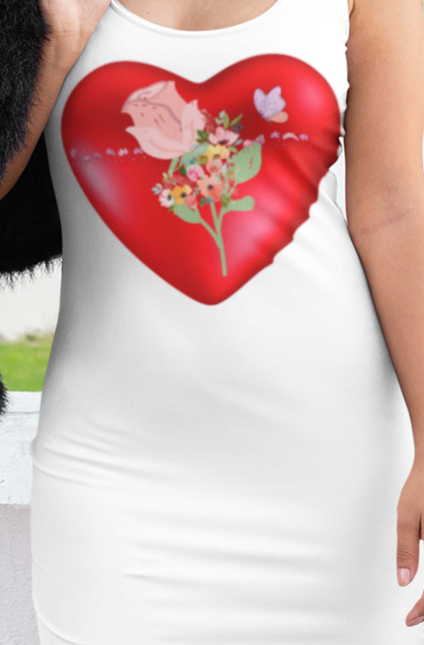 Heart Rose Floral Dress - Romantic Print Bodycon - Cute Red Love Themed Outfit - Women’s Fashion product thumbnail image
