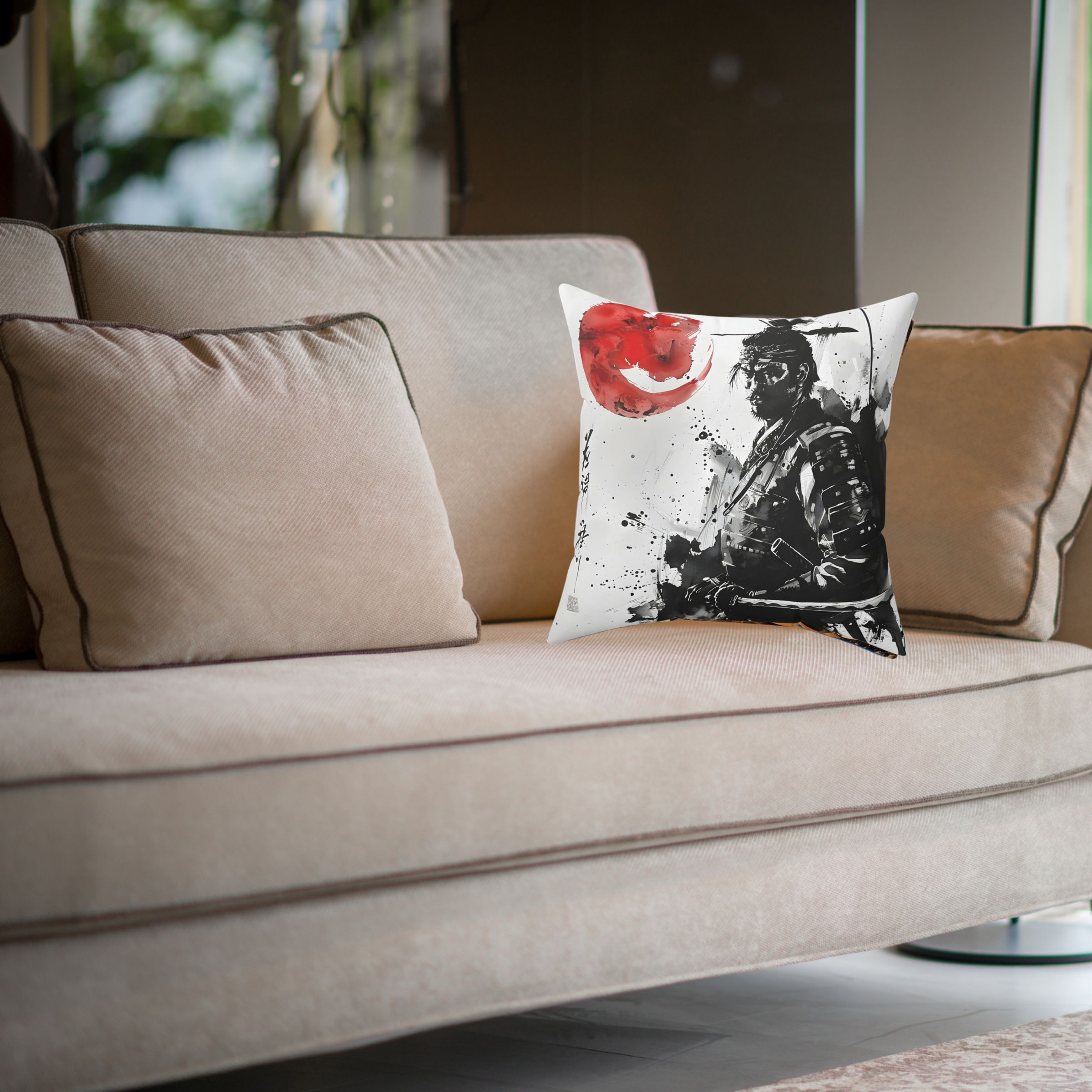 Samurai Warrior Ink Portrait Square Pillow product thumbnail image Samurai Warrior Ink Portrait Square Pillow product thumbnail image