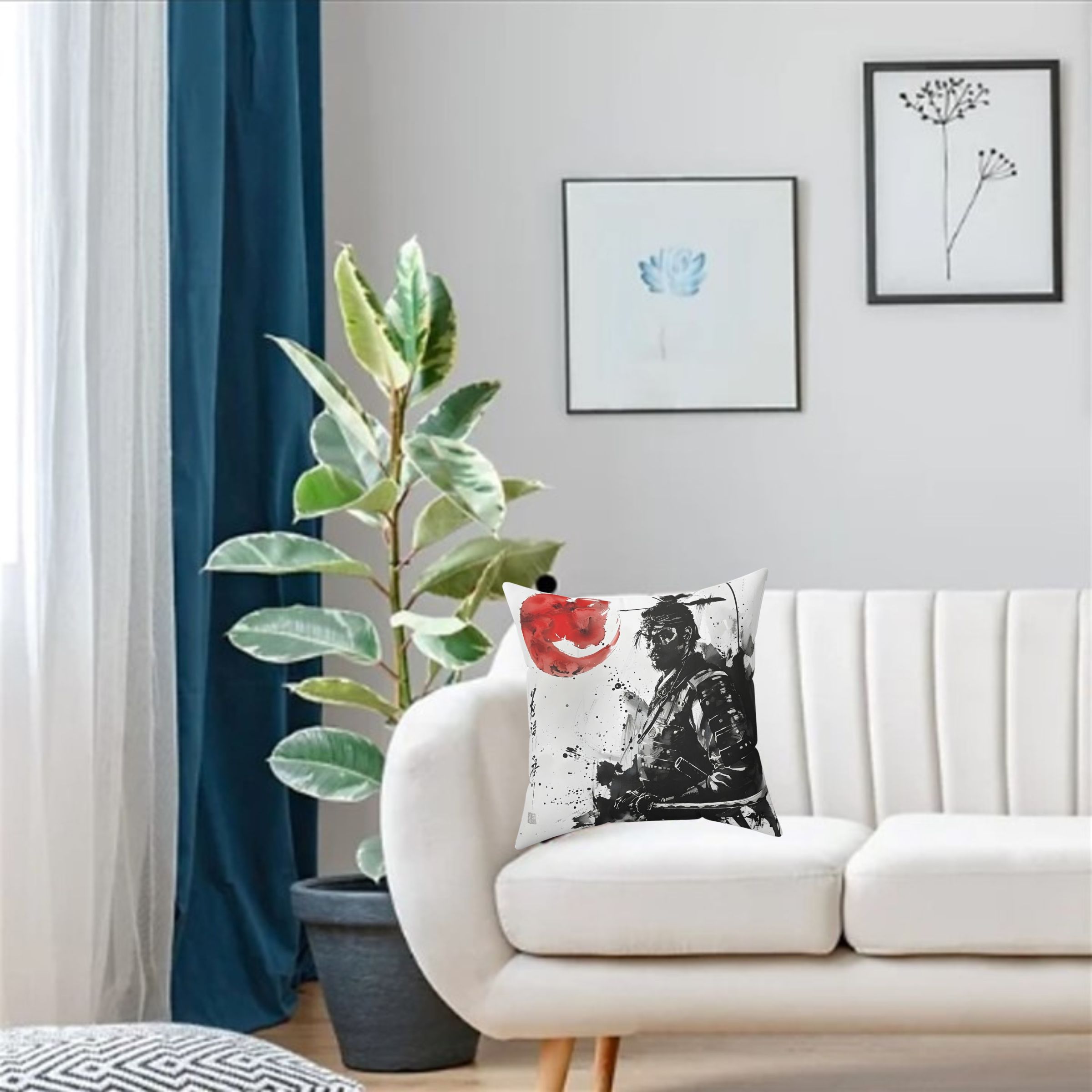 Samurai Warrior Ink Portrait Square Pillow product thumbnail image Samurai Warrior Ink Portrait Square Pillow product thumbnail image