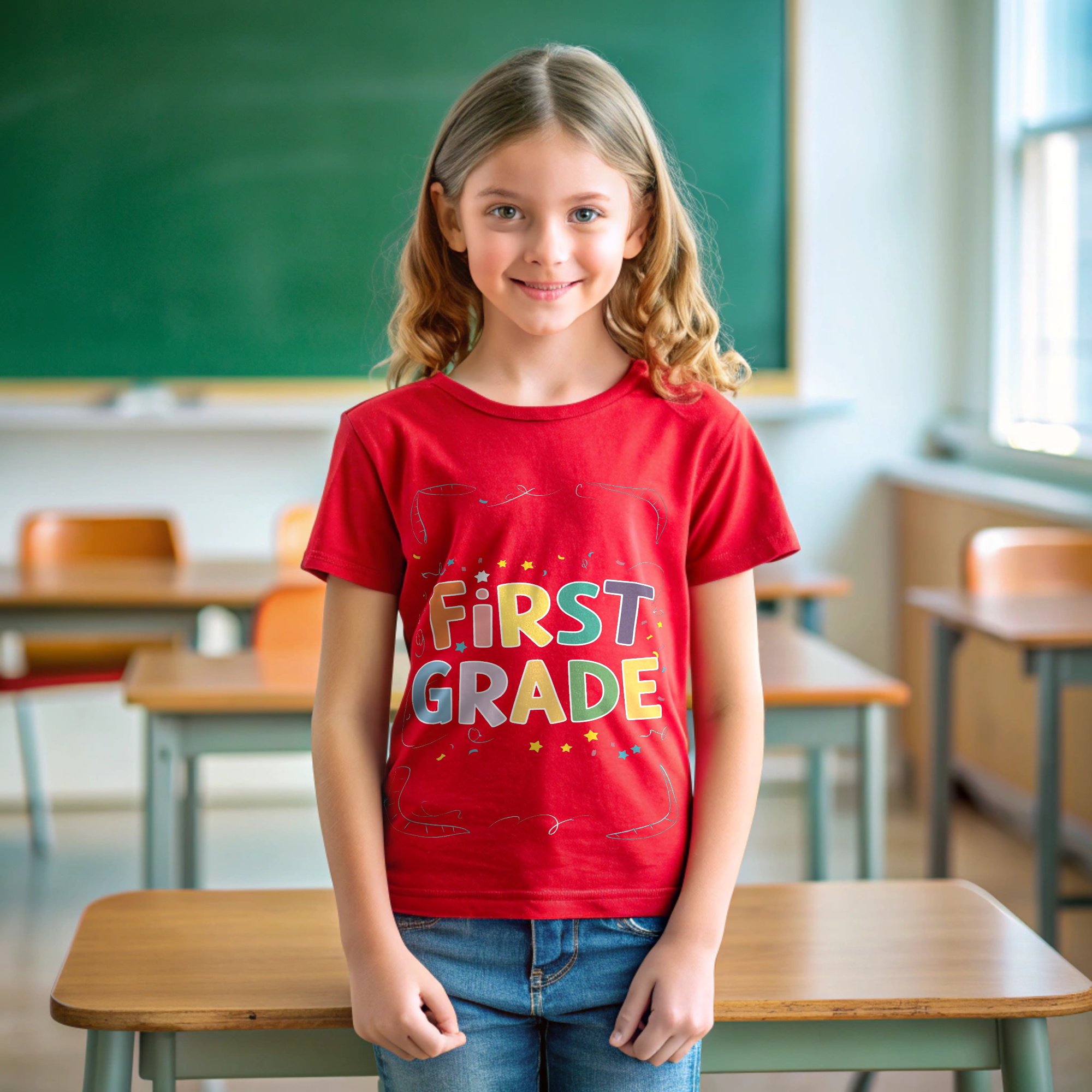 Colorful First Grade Kid's Size T-Shirt - Fun Chalkboard Style Back-to-School Shirt product thumbnail image Colorful First Grade Kid's Size T-Shirt - Fun Chalkboard Style Back-to-School Shirt product thumbnail image