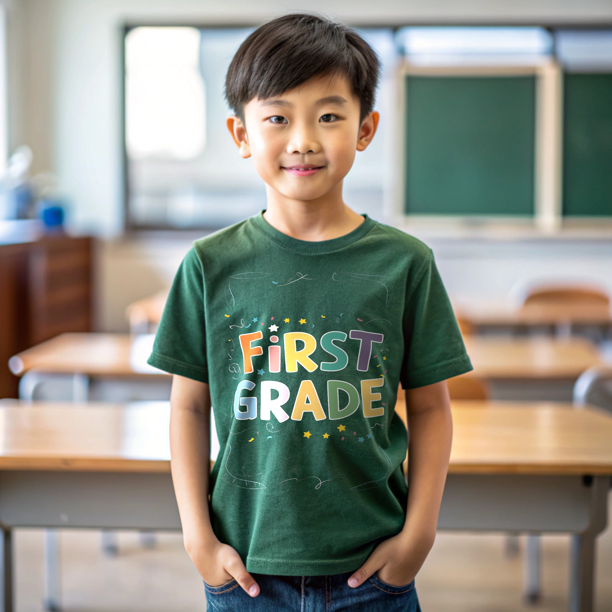 Colorful First Grade Kid's Size T-Shirt - Fun Chalkboard Style Back-to-School Shirt product thumbnail image Colorful First Grade Kid's Size T-Shirt - Fun Chalkboard Style Back-to-School Shirt product thumbnail image