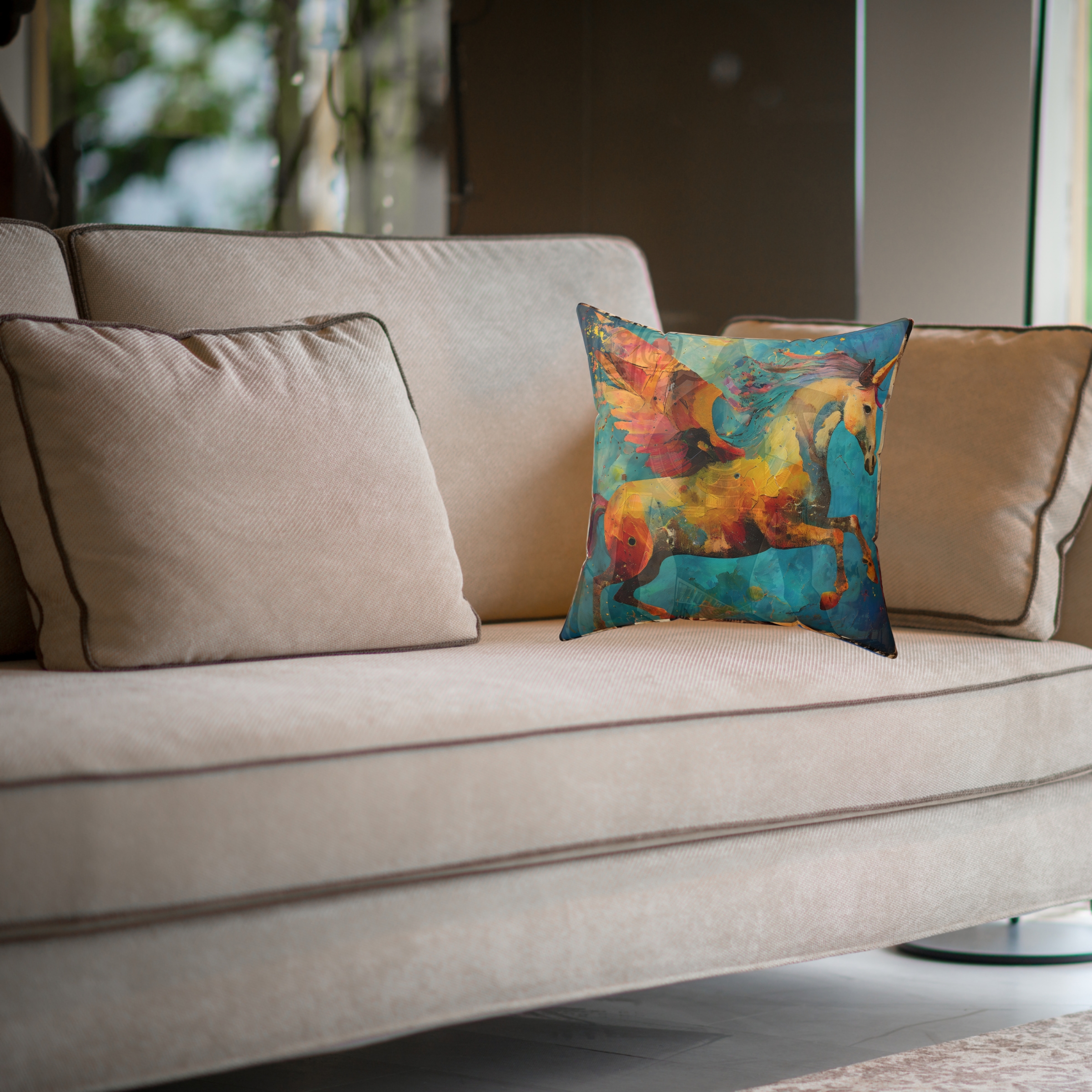 Mythical Flying Unicorn Spun Polyester Square Pillow product thumbnail image Mythical Flying Unicorn Spun Polyester Square Pillow product thumbnail image