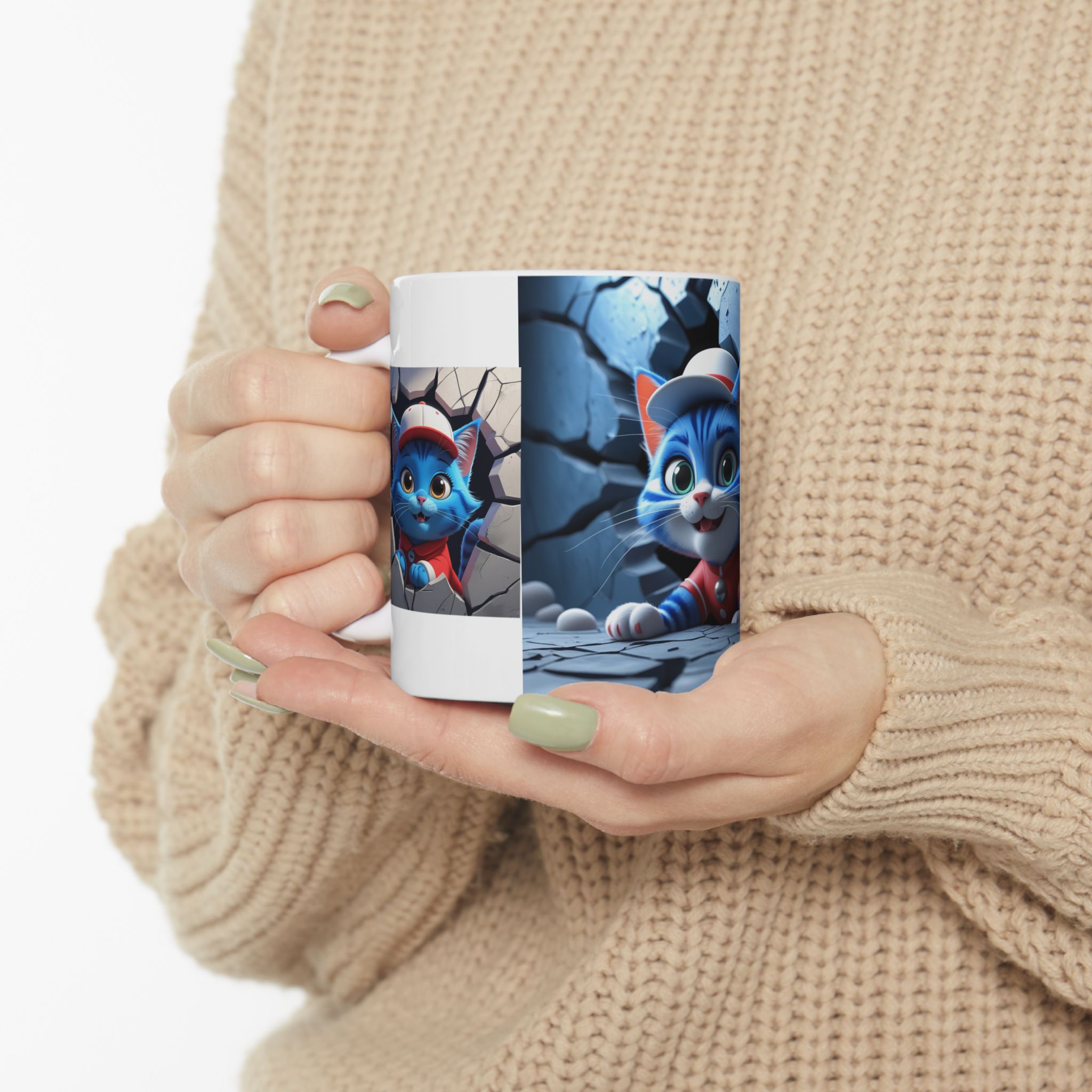 Playful Blue Cat Bursts Through the Wall in Vibrant 3D Style! product thumbnail image