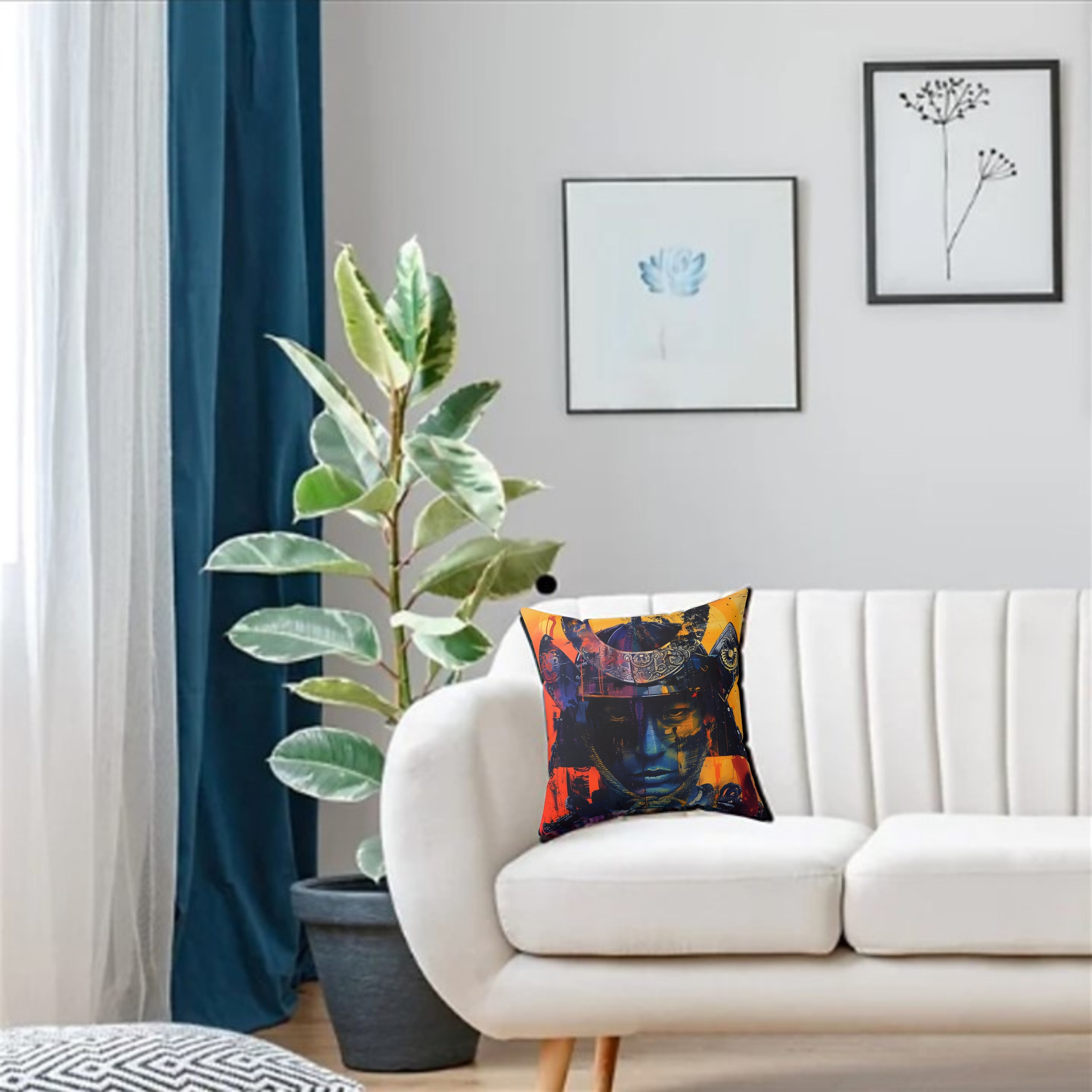 Samurai Warrior Oil Painting Spun Polyester Square Pillow product thumbnail image Samurai Warrior Oil Painting Spun Polyester Square Pillow product thumbnail image