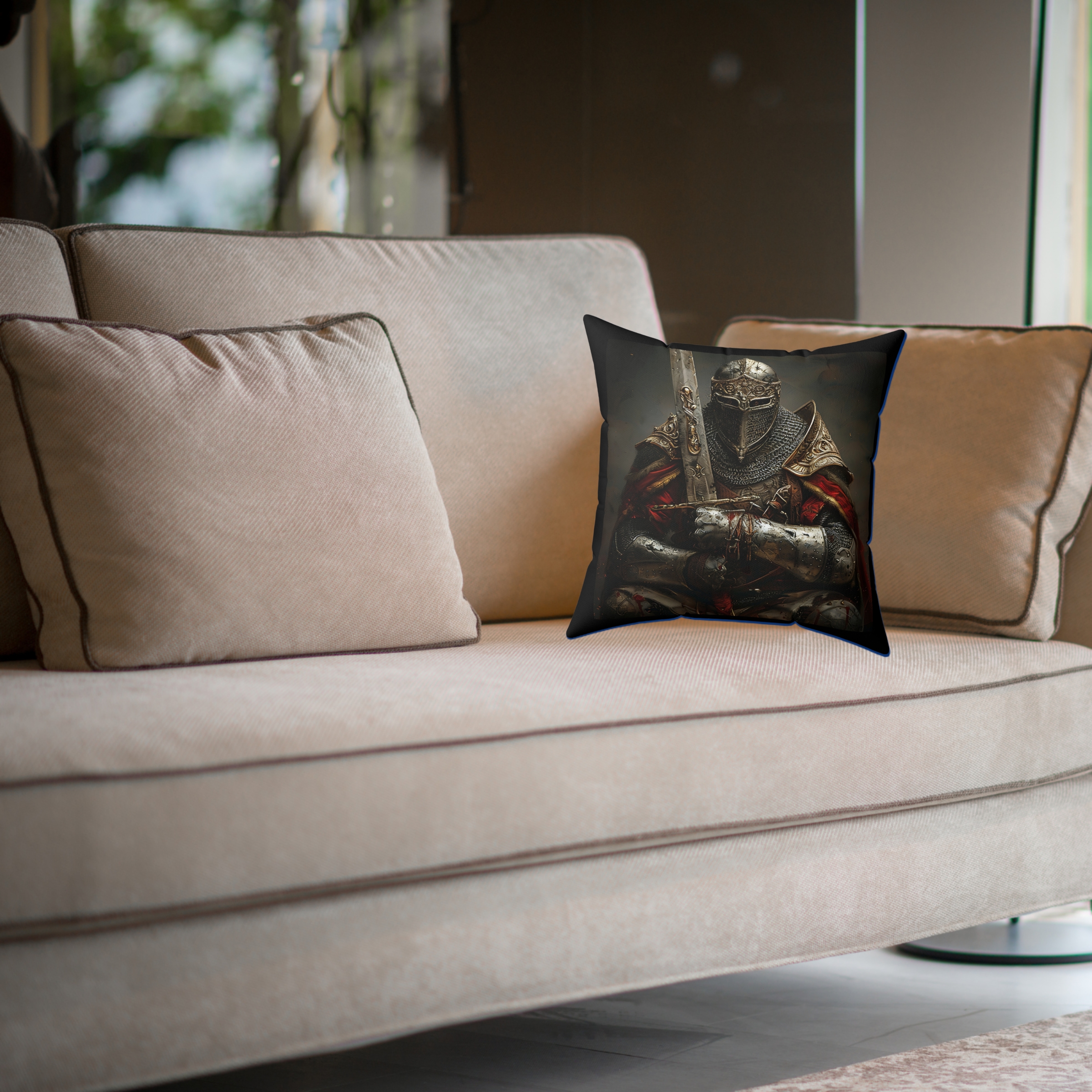 Templar Warrior In Pray Spun Polyester Square Pillow Templar Warrior In Pray Spun Polyester Square Pillow