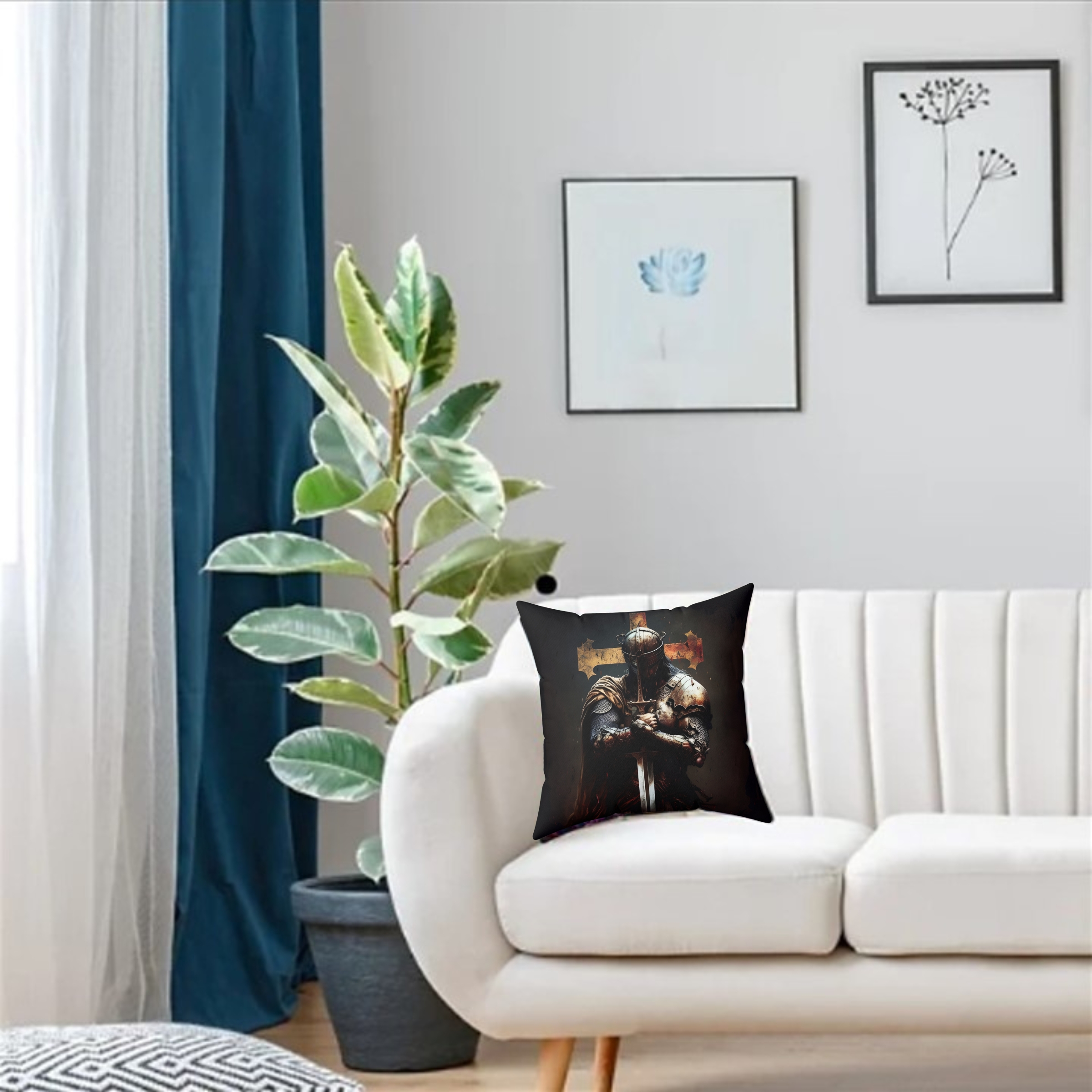 Templar Medieval Warrior in Prayer Polyester Square Pillow Templar Medieval Warrior in Prayer Polyester Square Pillow