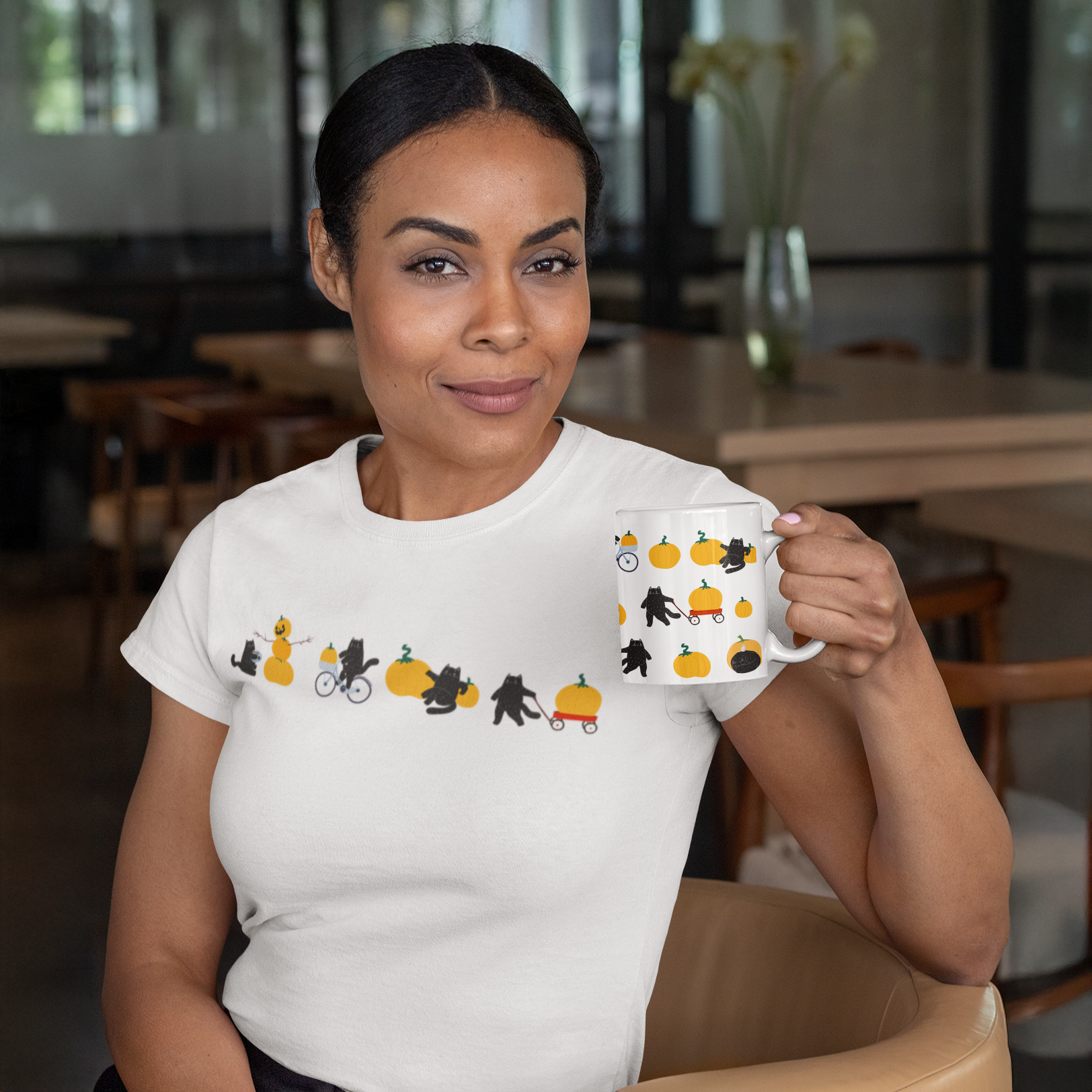 Cozy Fall Cats T-Shirt | Playful Black Cats & Pumpkins | Unisex Cotton Tee for Autumn product thumbnail image Cozy Fall Cats T-Shirt | Playful Black Cats & Pumpkins | Unisex Cotton Tee for Autumn product thumbnail image