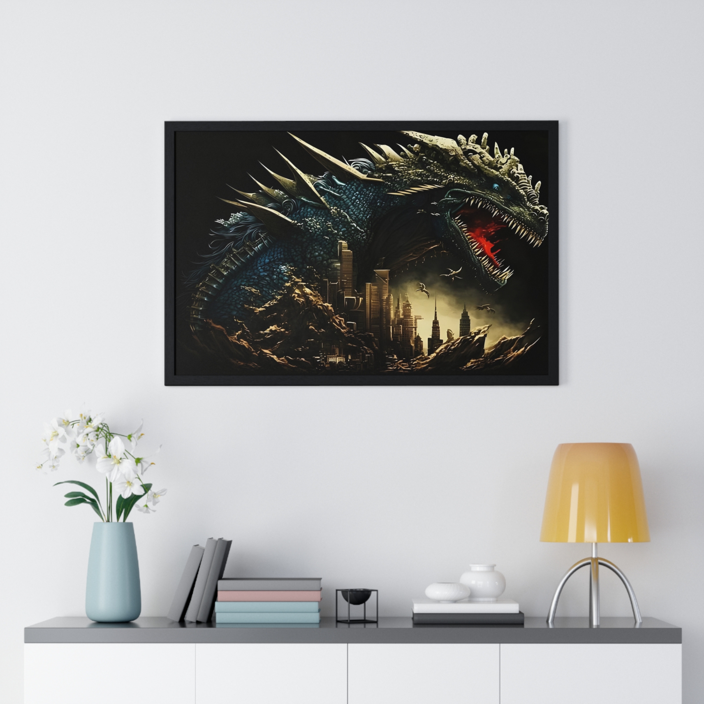 Godzilla Attacking Tokyo Horizontal Framed Poster